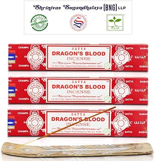 Satya Nagchampa Dragon Blood Incense Sticks, Satya Bng (Bangalore) Insenses 15gmx3 Pack (45 GMS) with Raajsee Incense Holder Bundle, Satya Nagchampa Natural Incense