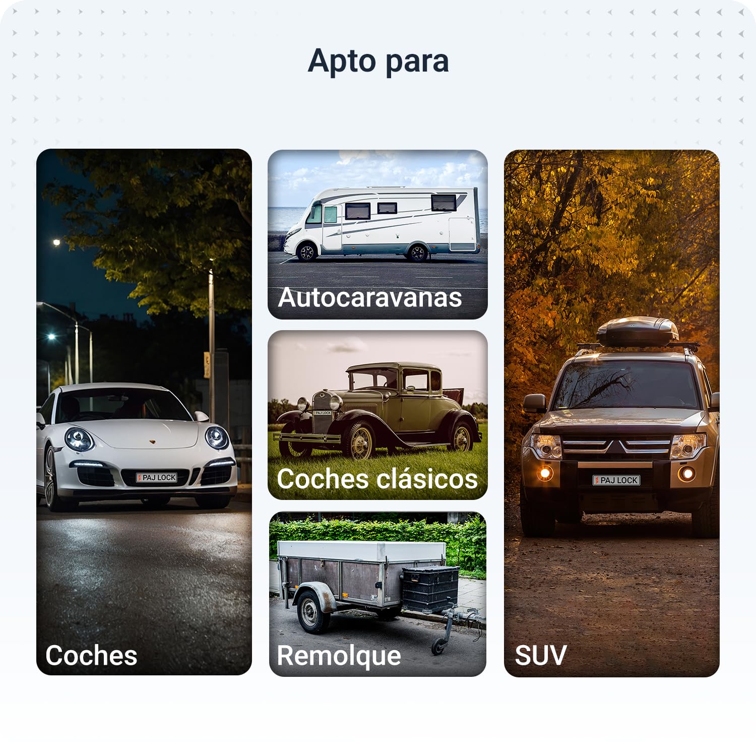 PAJ LOCK Cepo Antirrobo para Ruedas – Bloqueo de Rueda Universal para Coches, SUV, Furgonetas, Motos, Autocaravanas y Remolques – Mordaza Ajustable con Candado de Seguridad, Aparcamiento Seguro