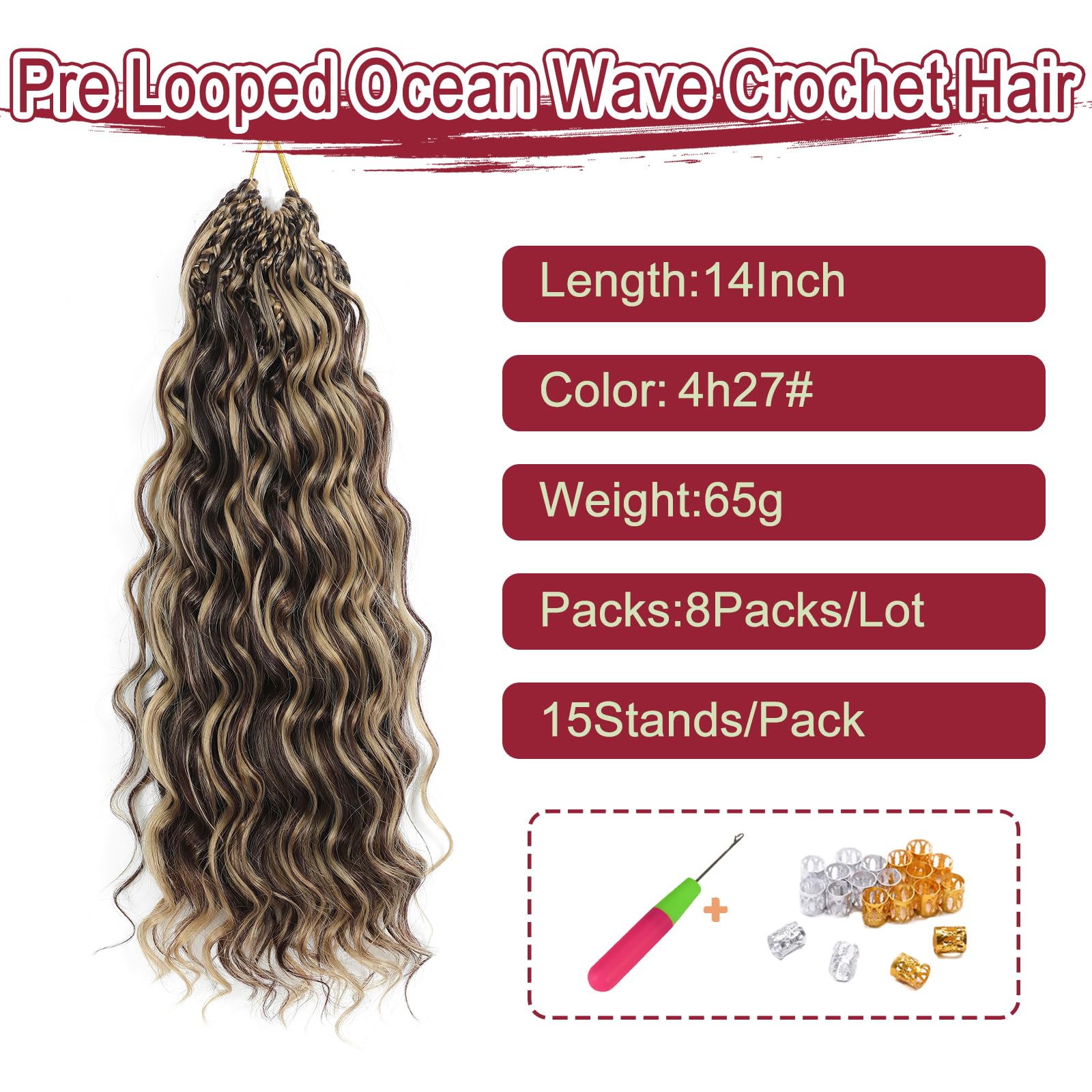 MLETUILPS Pre Looped Ocean Wave Crochet Hair 8 Packs Boho Curly Crochet Hair Short Ocean Braids Pre Twisted Synthetic Deep Wavy Crochet Braids for Women (4H27# - Image 3