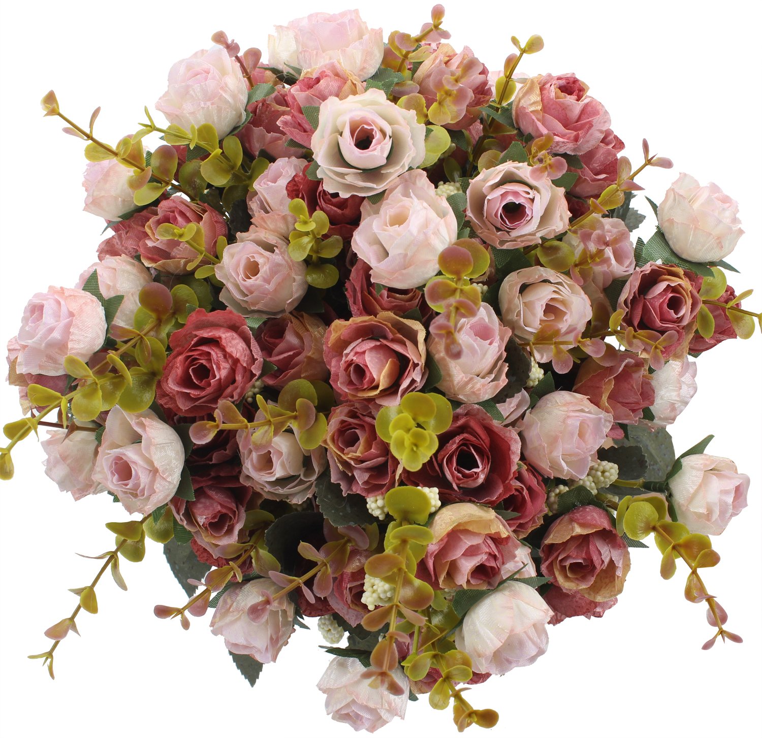 Duovlo7 Branch 21 Heads Artificial Flowers Bouquet Mini Rose Wedding Home Office Decor,Pack of 4 Pink 7CXHXBH-FS
