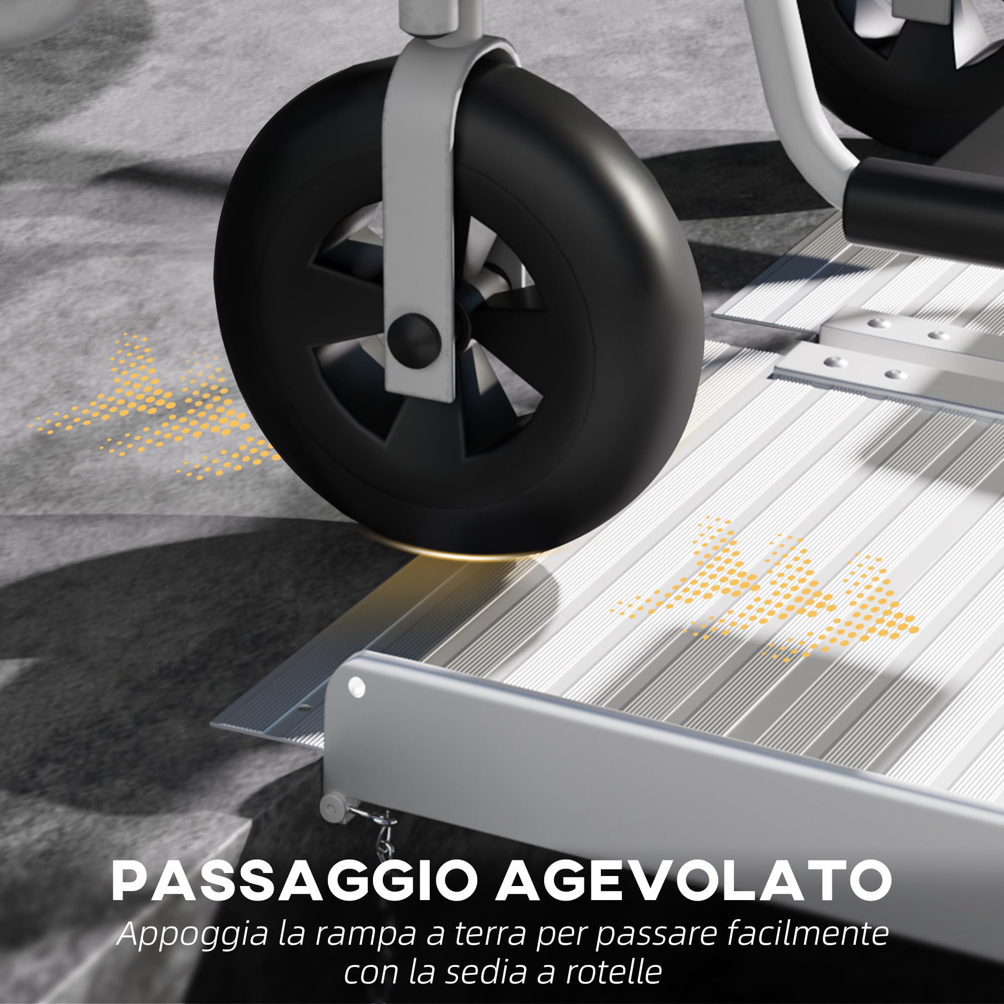 HOMCOM Rampa per Sedia a Rotelle e Scooter per Disabili Pieghevole, Lega di Alluminio Antiscivolo Capacità 272 kg, 183x72x5 cm, Argento