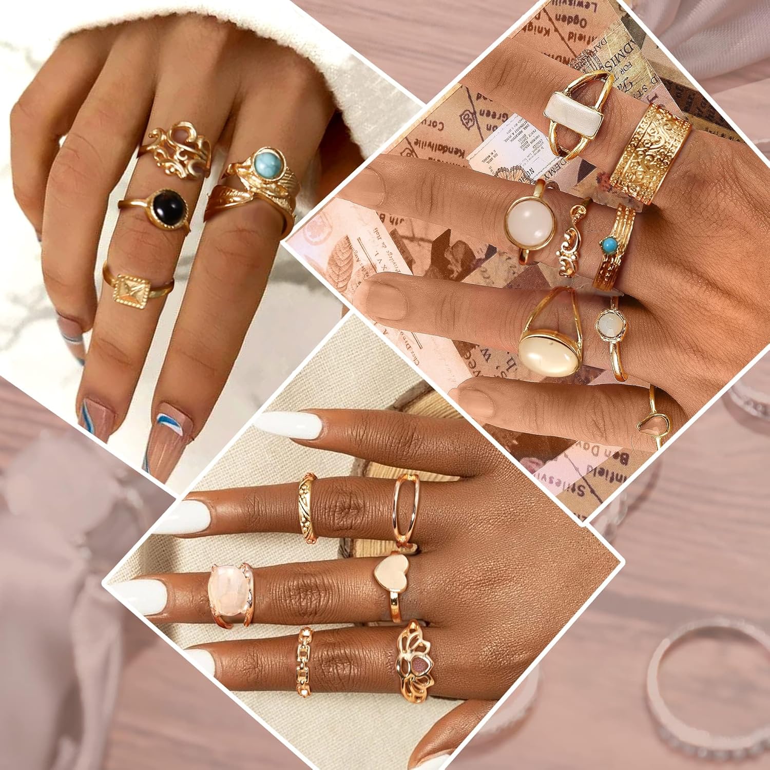 Subiceto 70 Pcs Vintage Crystal Ring Set Knuckle Rings for Women Bohemian Stackable Joint Rings Retro Boho Stacking Joint Finger Rings Pack - Image 6