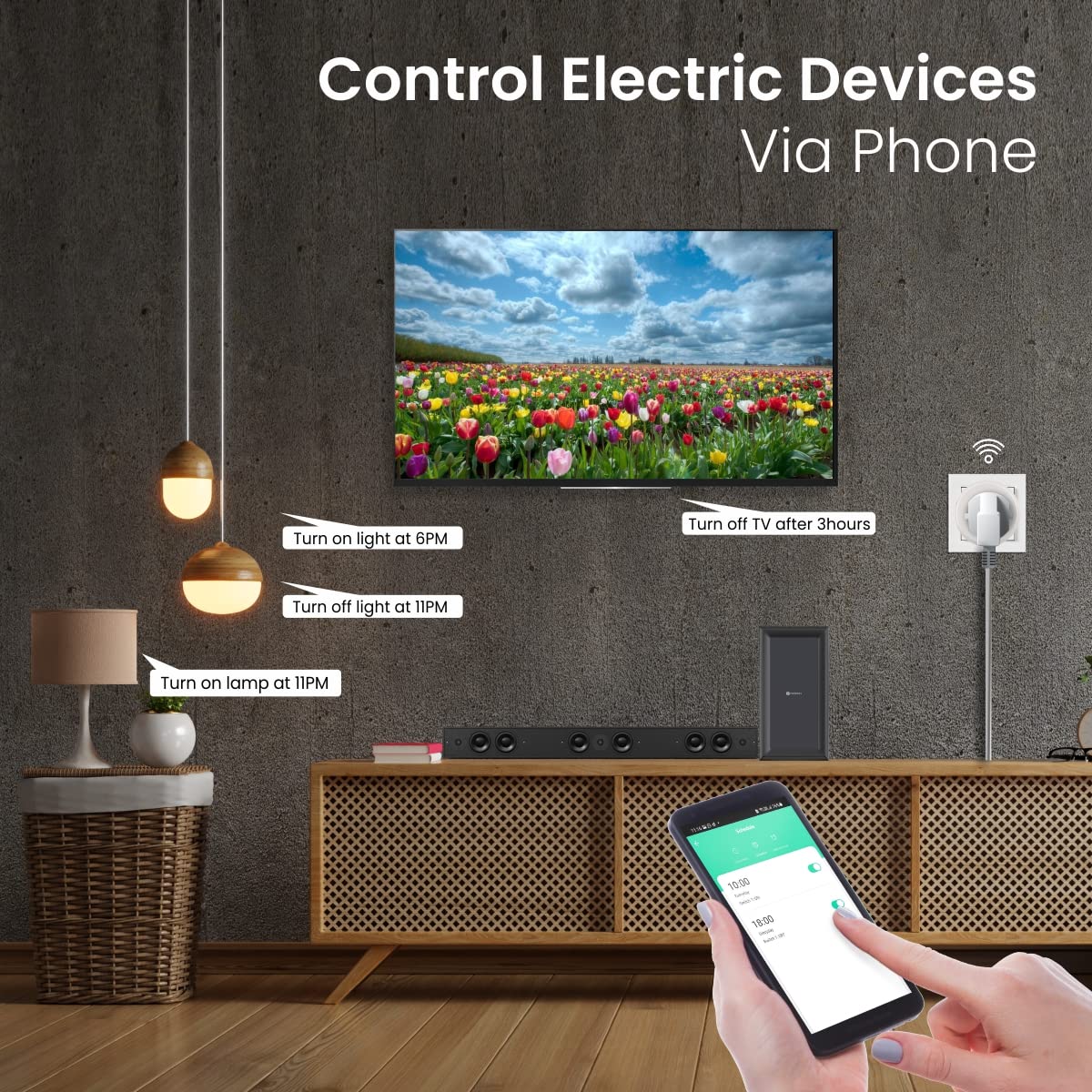 Woman using voice command 'Alexa turn on the fan' while working on laptop