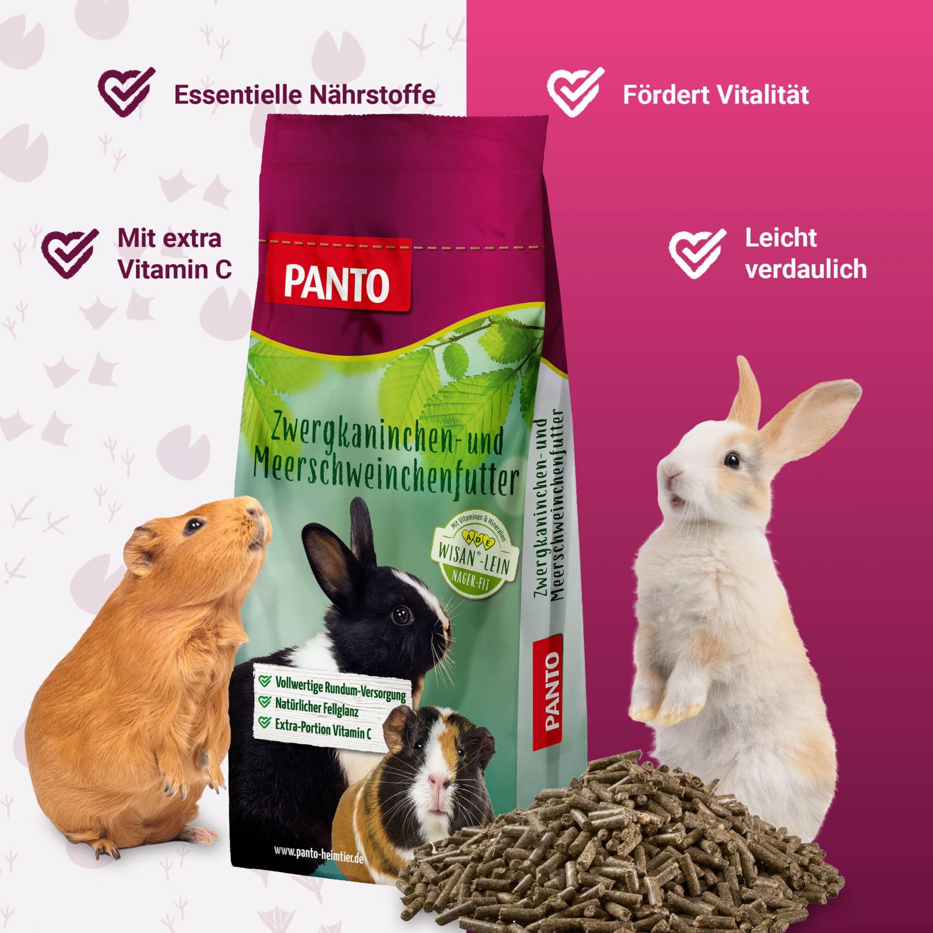 Panto Meerschweinchenfutter 25 kg – Pellets mit Vitamin C & Möhren | Pellets mit wertvollem Getreide, Vitamin C & Möhrenstücken – abwechslungsreiche Ernährung für Meerschweinchen