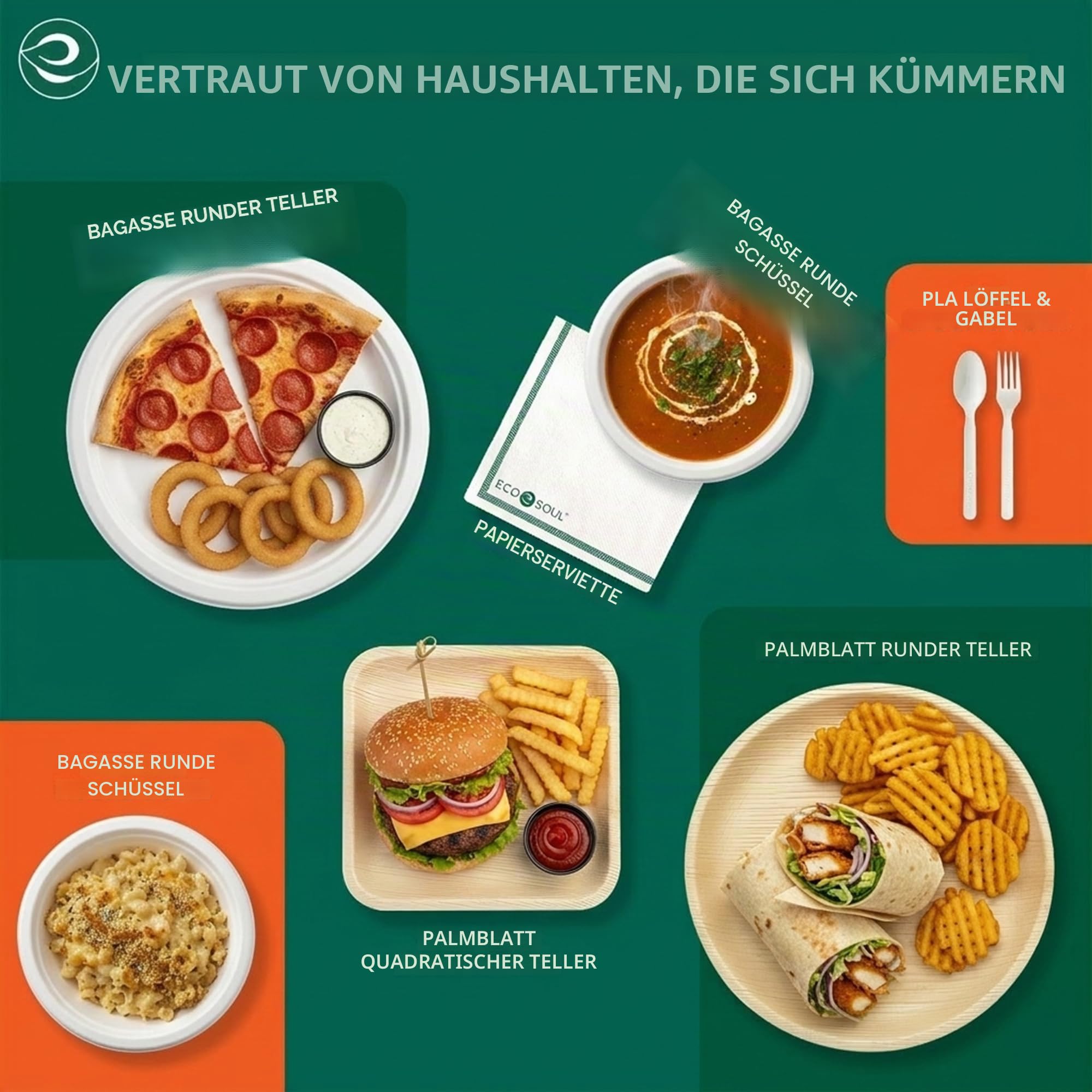 ECO SOUL Einweg-Bagasse-Teller(25cm) 10" rund(400 Stück)(weiß) | Nachhaltige Alternative, 100% kompostierbar, Extra stabildeal für den täglichen Gebrauch, Premium Qualität, 400er Pack