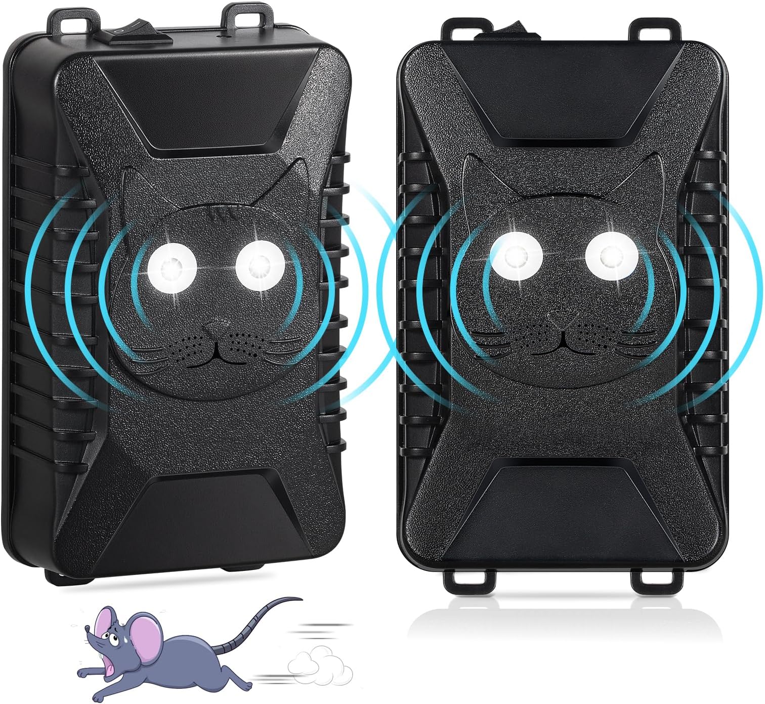 2 Pack Ultrasonic Rat Repeller for Car Engines Under Hood Animal Repeller Battery Powered Rat Deterrent with LED Strobe Lights Car Truck RV Rodent Defense Vehicle Protection