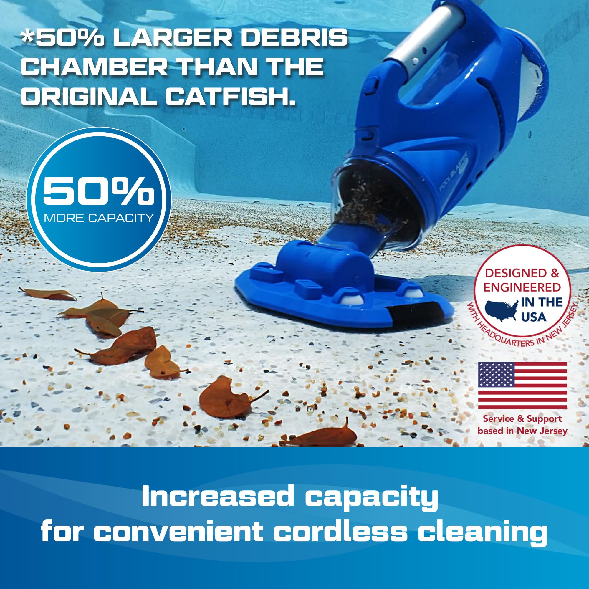 POOL BLASTER Catfish (2da Generación) Aspirador Inalámbrico para SPA y Jacuzzi, Más Potencia y Capacidad, 45 Min de Autonomía, Limpieza Puntual para Piscinas Desmontables Pequeñas, Recargable