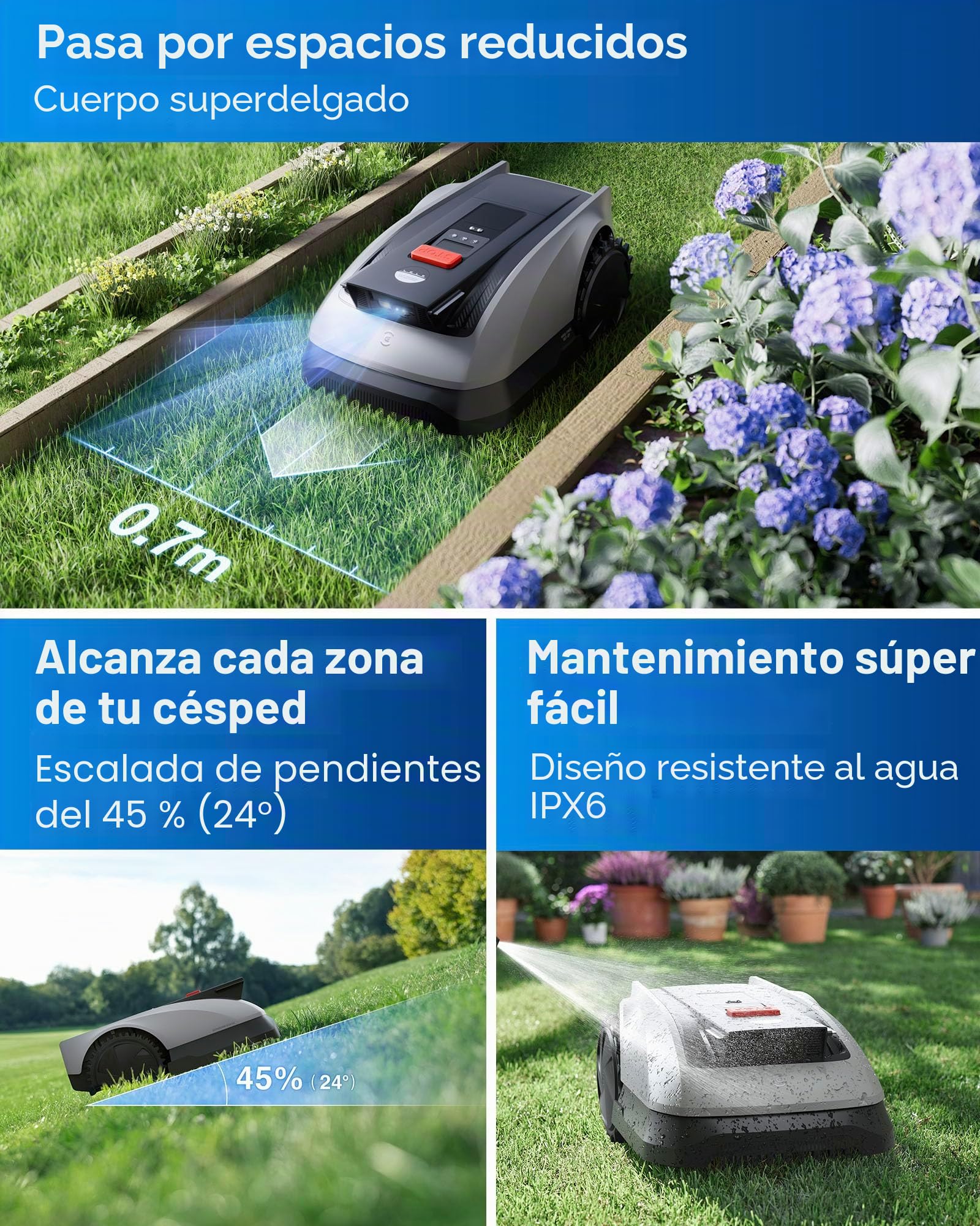 ECOVACS Goat O1200 RTK Robot Cortacésped 1200㎡, Sin Cables, Navegación con RTK+Visión Mejorada por Lidar, Diseño ultradelgado de 40 cm, Mapeo automático, Corte Personalizable, Pendientes del 45%