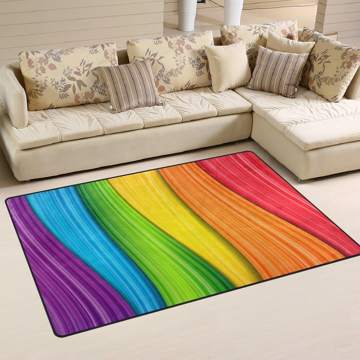 DEYYA Colorful Neon Contrast Rainbow Polyester Area Rugs Non-Slip Living Room Carpet Bedroom Rug for Children Play Solid Home Decorator Floor Rug and Carpets 60 x 39 Inch