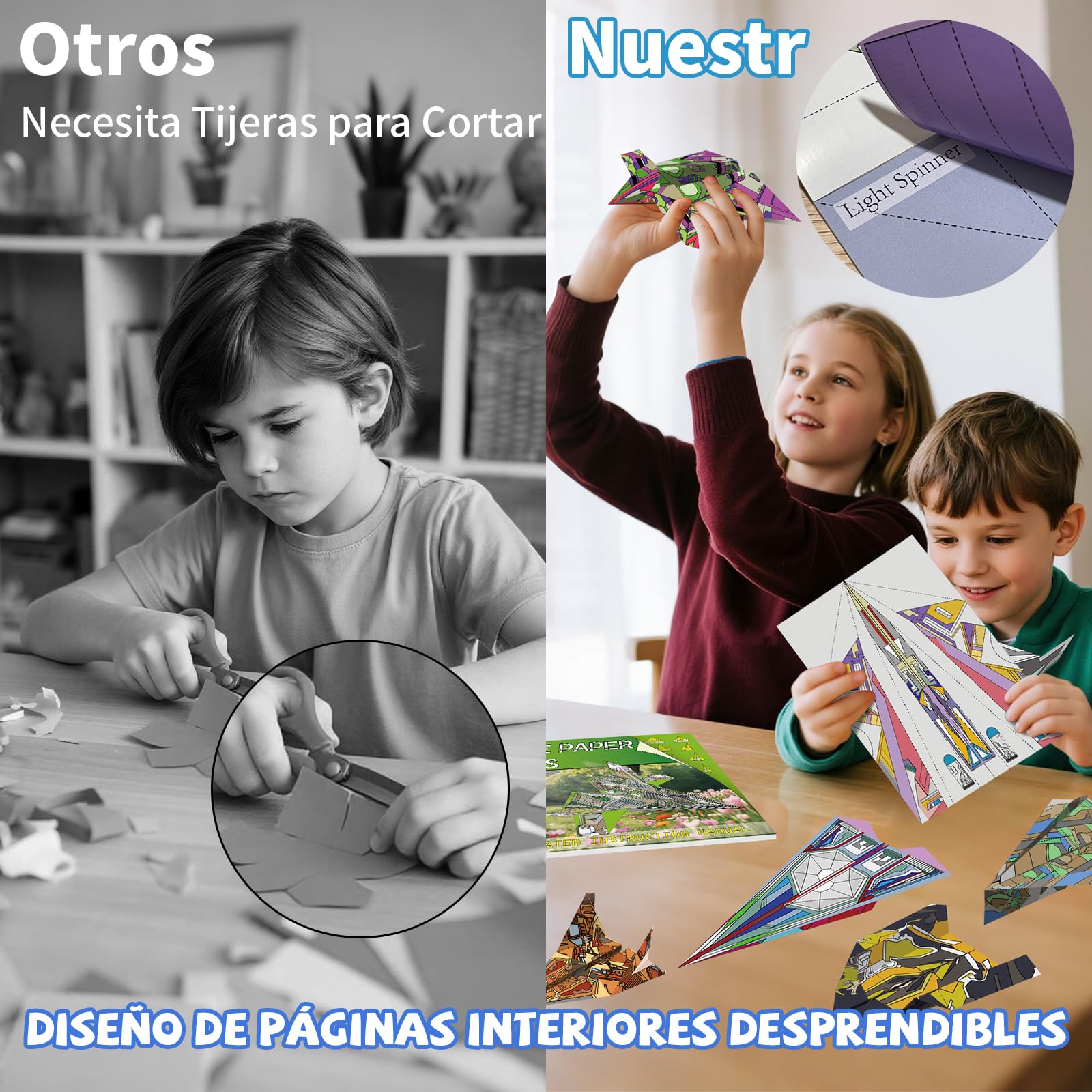 Elfew 48 Hojas Aviones Origami para Niños de 6 A 12 Años, Papel Origami Avion Juguete, Papiroflexia Para Niños y Niñas, Manualidades 10 Años