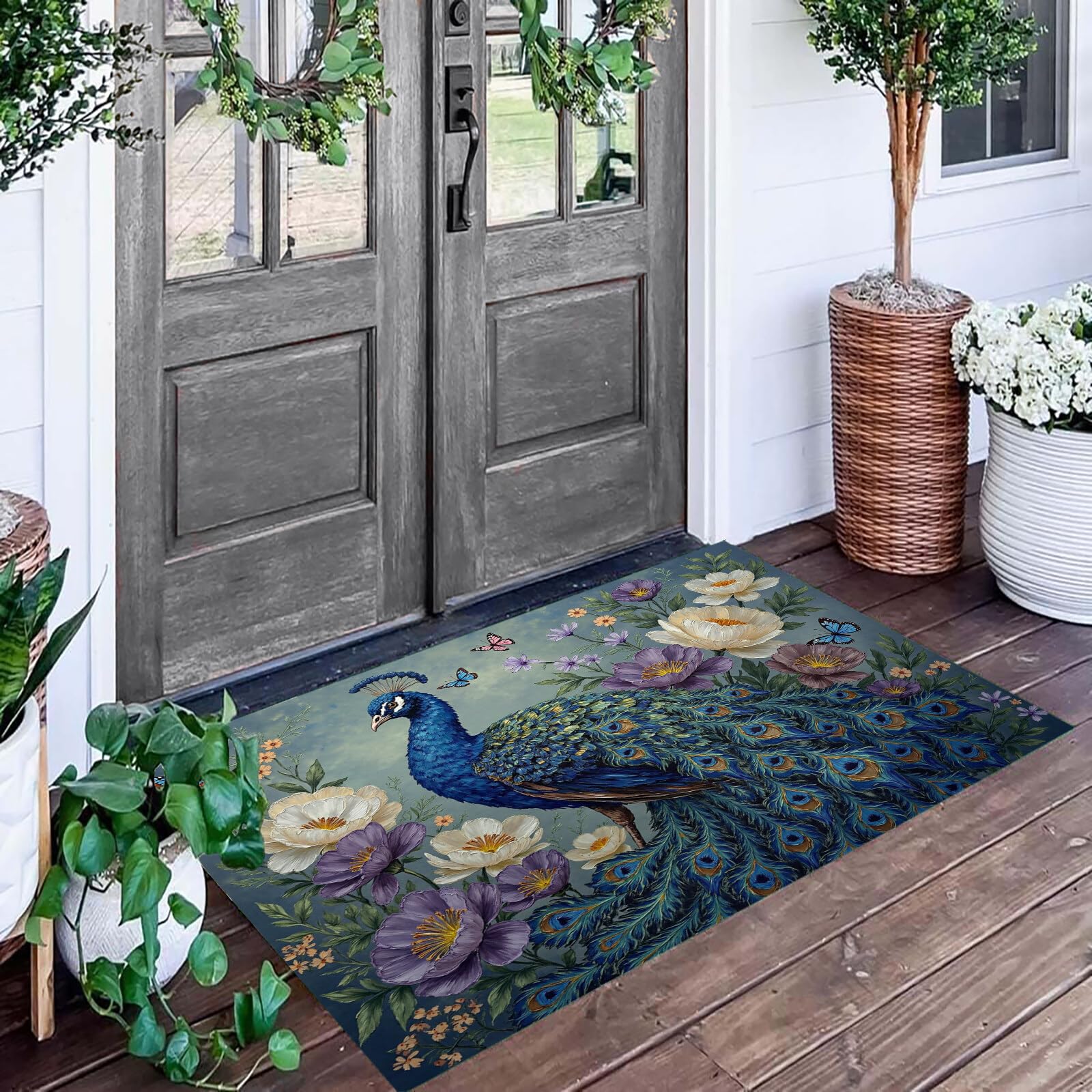 Paillasson bleu paon antidérapant 60x90cm pour éviter les glissades du salon