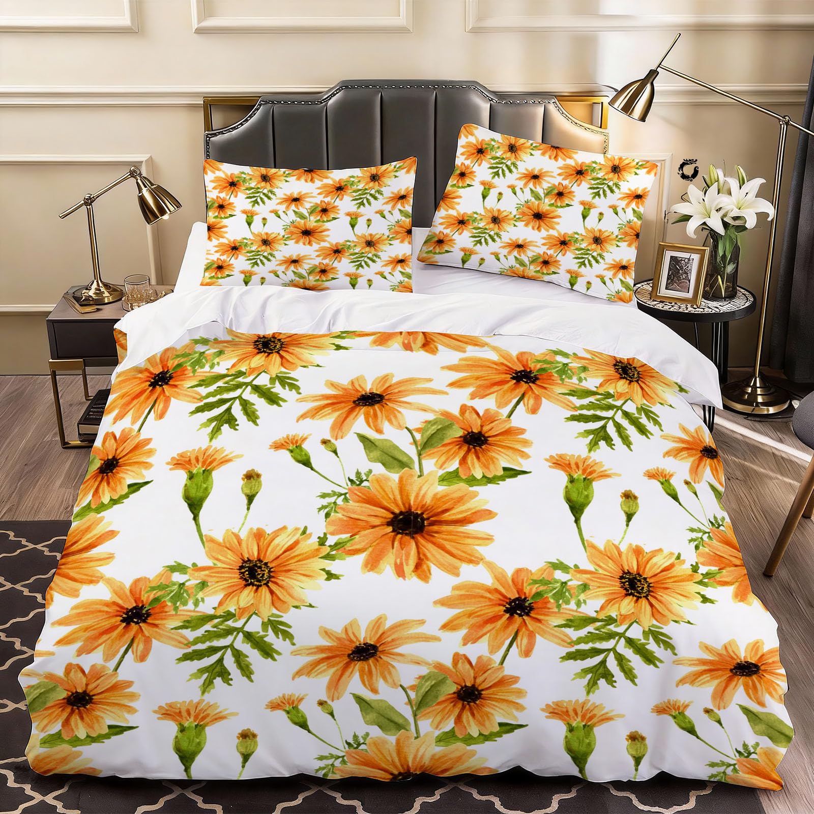 3D Floral Duvet Cover Cute Bedding Single Bed Set, Soft Microfiber Comforter Cover Printed with Zipper Closure Quilt Coverr 135x200 cm and 2 Pillowcases