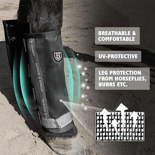 Vista 33 de Harrison Howard Botas de caballo sueltas con protección UV, leggings de malla fina duraderos con tiras reflectantes (juego de 4)