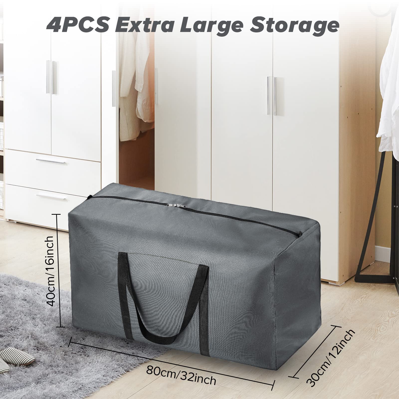 4-pack 110L extra grote reisplunjezak, opvouwbare waterdichte 600D Oxford stof zware draagtassen voor heren dames, sterke verhuisdozen voor huis, reistassen, Donkerblauw, XL, Reizen