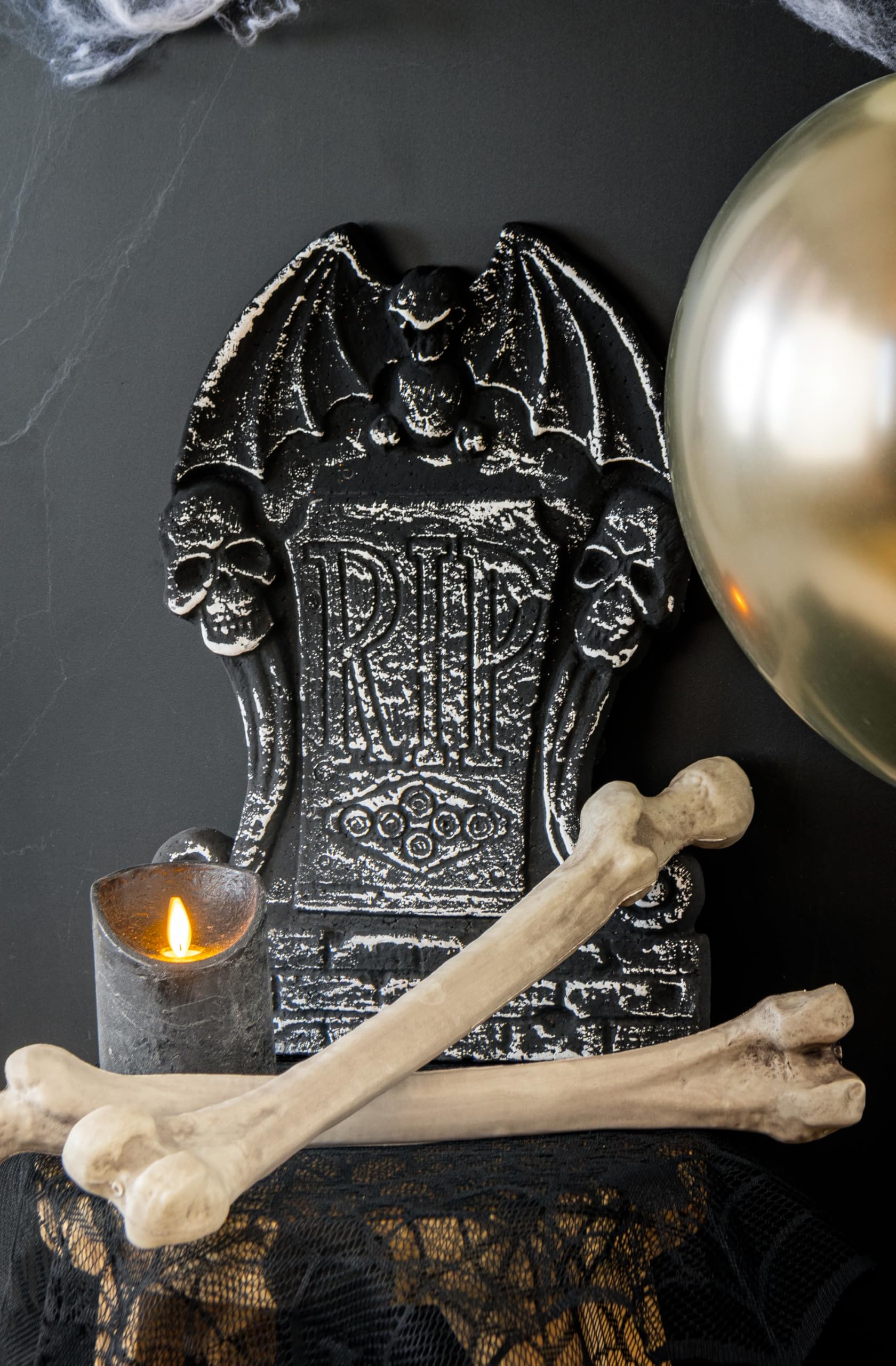 Folat 23910 Dekoracyjny nagrobek "RIP 25 x 36 cm straszny horror dekoracja dekoracja nawiedzony dom i impreza Halloween, czarny