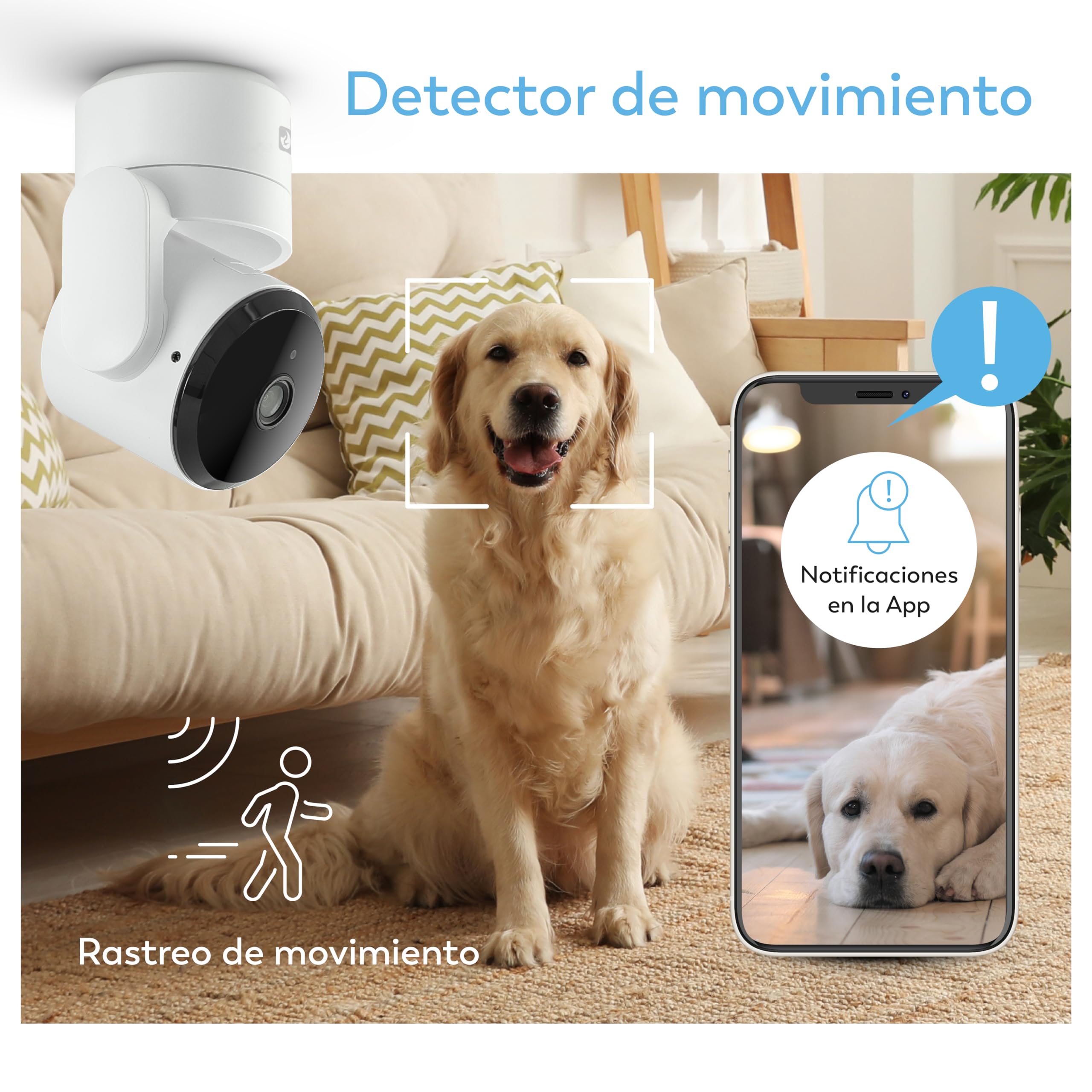 Garza - Pack Cámara de Vigilancia 360º Interior Inteligente IP WiFi 2.4GHz, 1080 HD, Visión Nocturna, Detección de Movimiento, Modo Privacidad, Control Remoto por App.