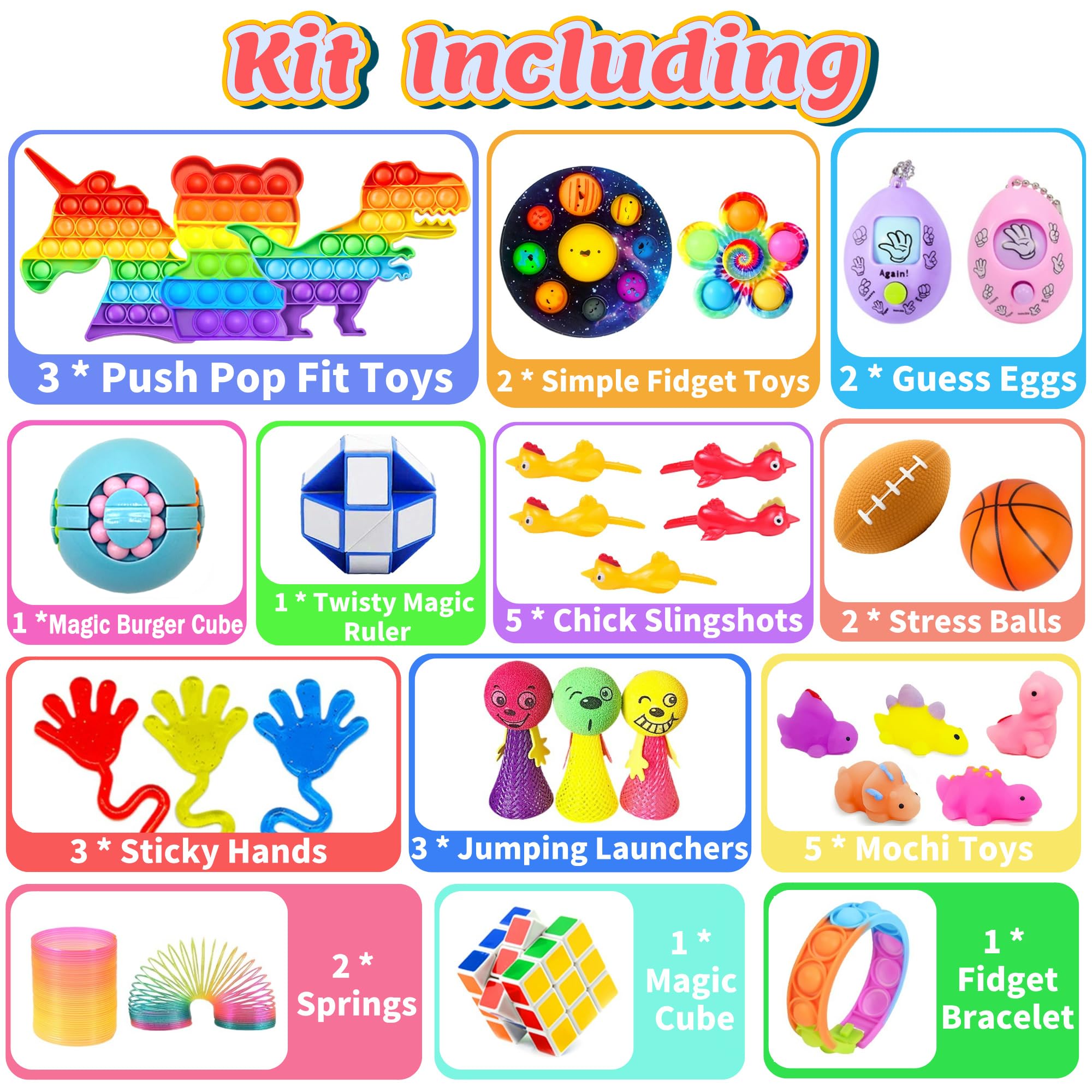 Chennyfun Fidget Sensory Toy Set, 80PCS Jouet Anti-Stress Kit, Fidget Cube Licorne Jouets Anti-Stress Jouet, à Soulagement du Stress pour Enfants avec Soulagement de l'anxiété,Autisme et TDAH