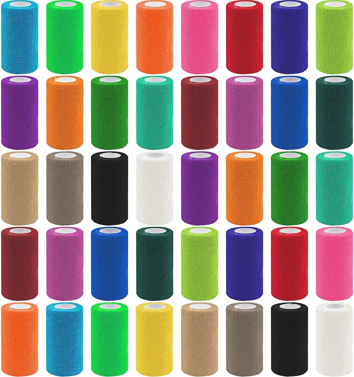 Self Adhesive Bandage Wrap 40 Rolls,Breathable Cohesive Non-Woven Wrap,Athletic Tape Self Adherent Bandage Stretch Vet Tape for Wrist Ankle Swelling Sprains(4 Inch x 5 Yards,20 Colors)