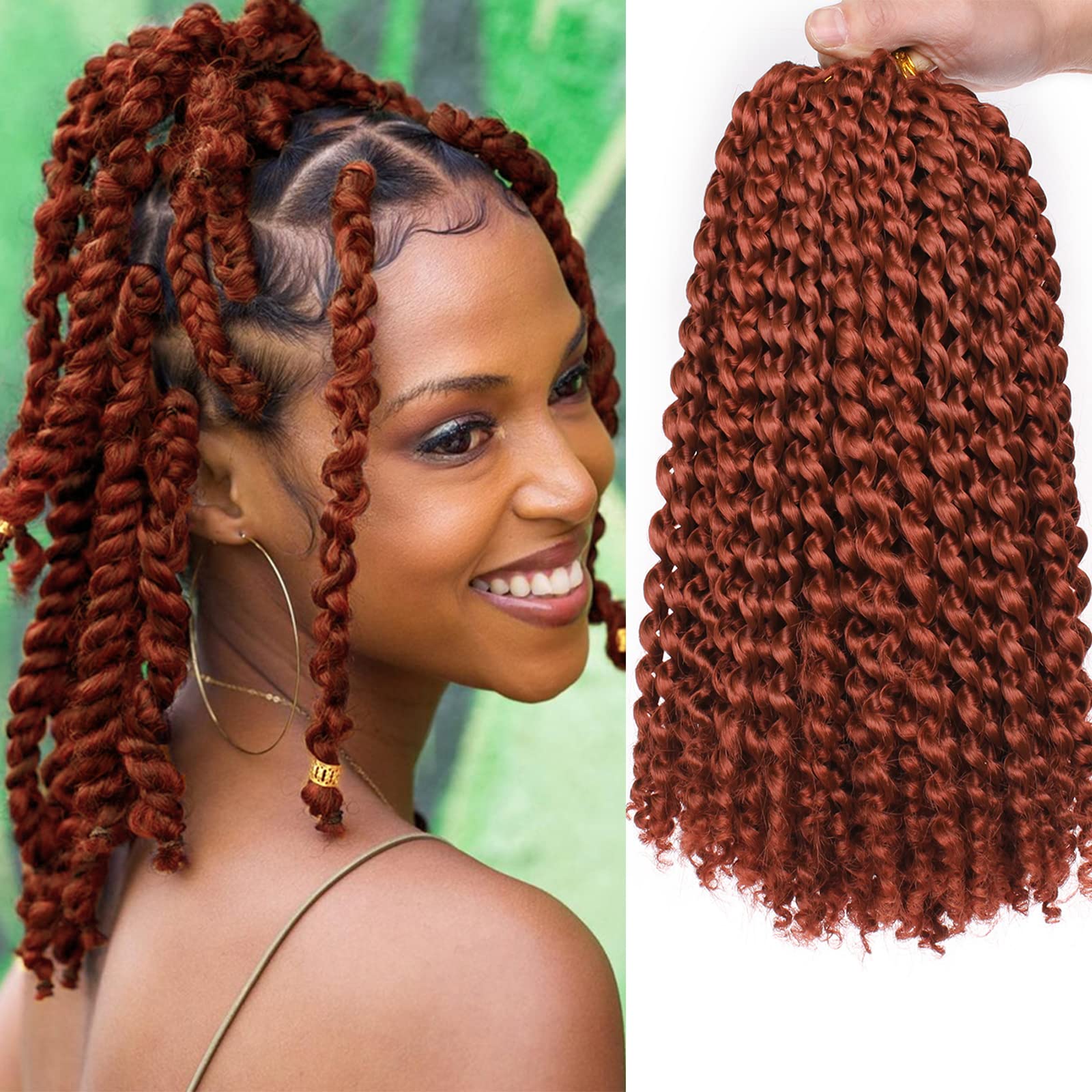 Amazon.com : ZRQ Copper Red Short Passion Twist Hair 12 Inch 2Packs Water  Wave Crochet Braiding Hair for Butterfly Locs Crochet Hair Spring Twist Hair  Ginger Bohemian Curl Synthetic Hair Extension (12