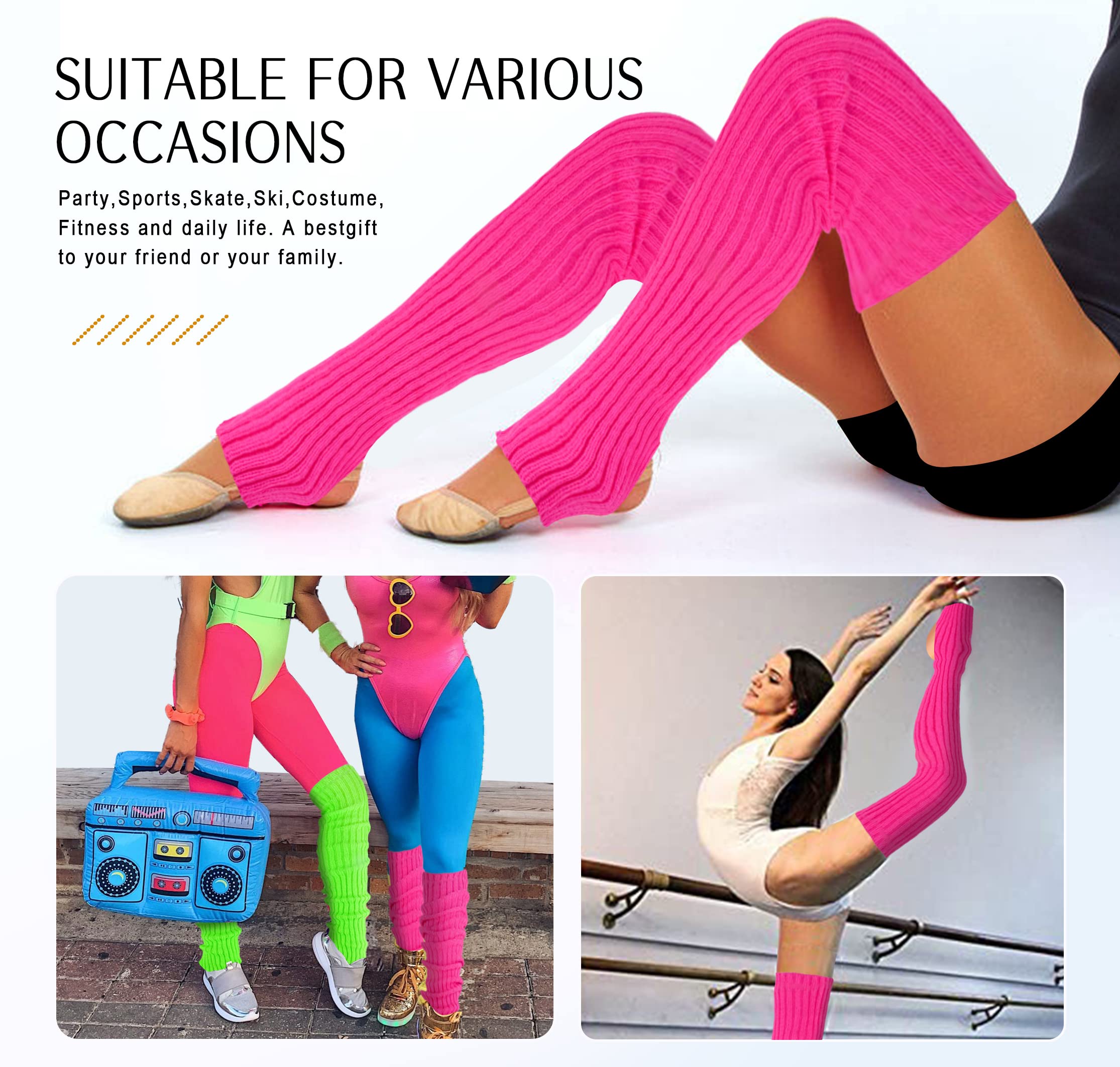 Calentadores de piernas largos de punto con estribo para mujer, por encima de la rodilla, acanalados, de neón para fiestas, bailes, deportes