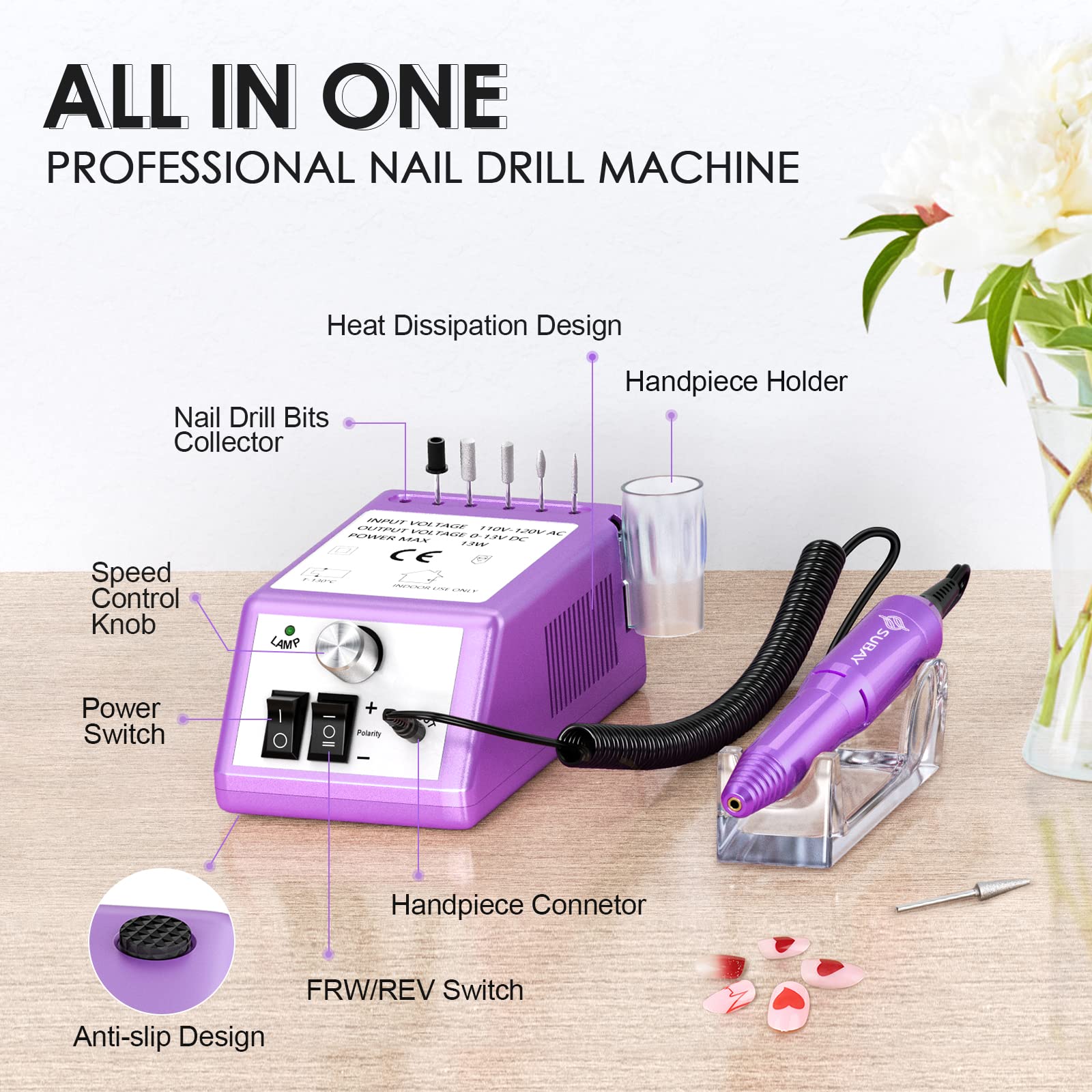 Subay Kit de manucure et pédicure professionnel pour soins des ongles des doigts et des orteils avec 1 paquet de bandes de ponçage (violet)