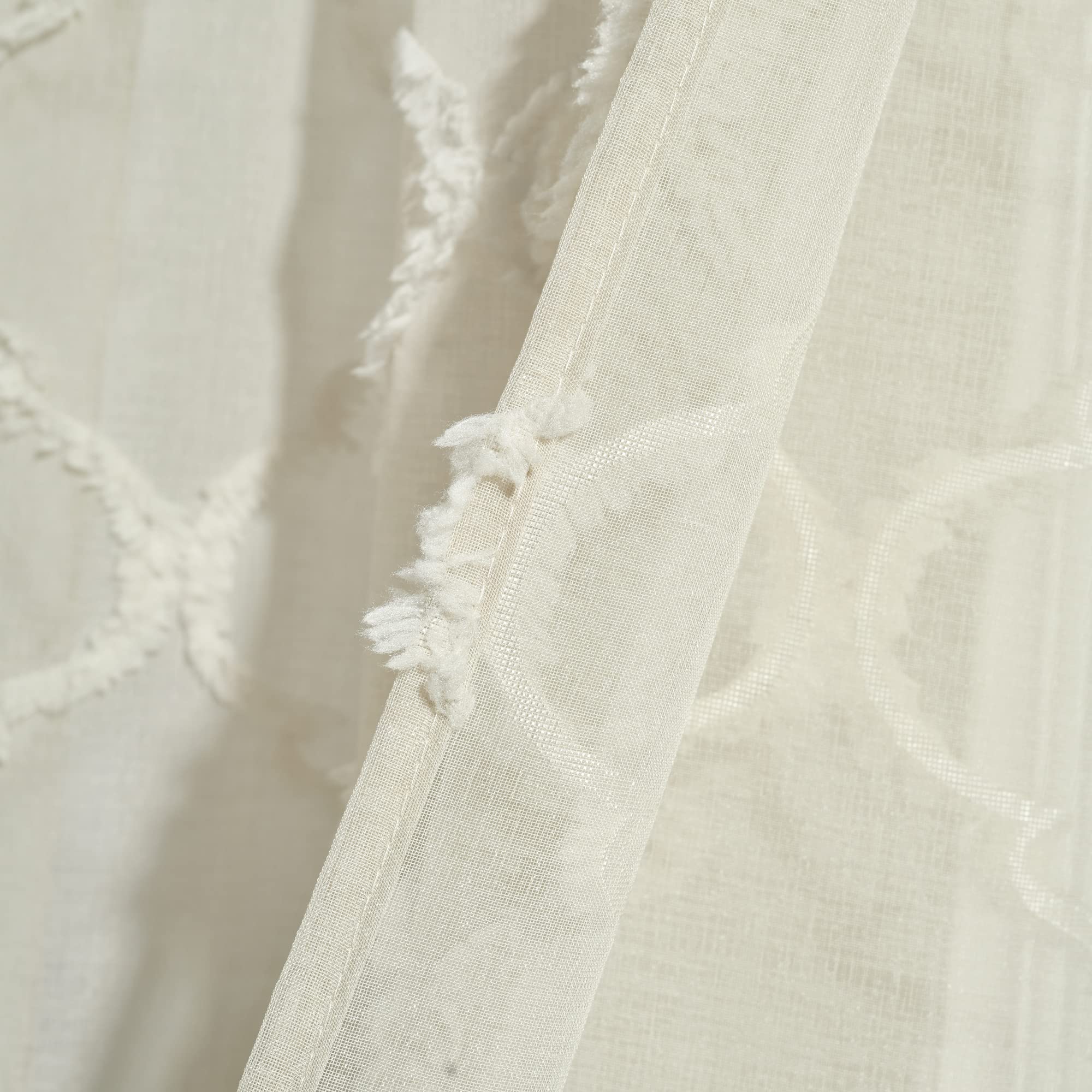 Lush Decor Avon Paire de Rideaux Transparents à œillets en Treillis Neutre, 213,4 cm de Long x 96,5 cm de Large