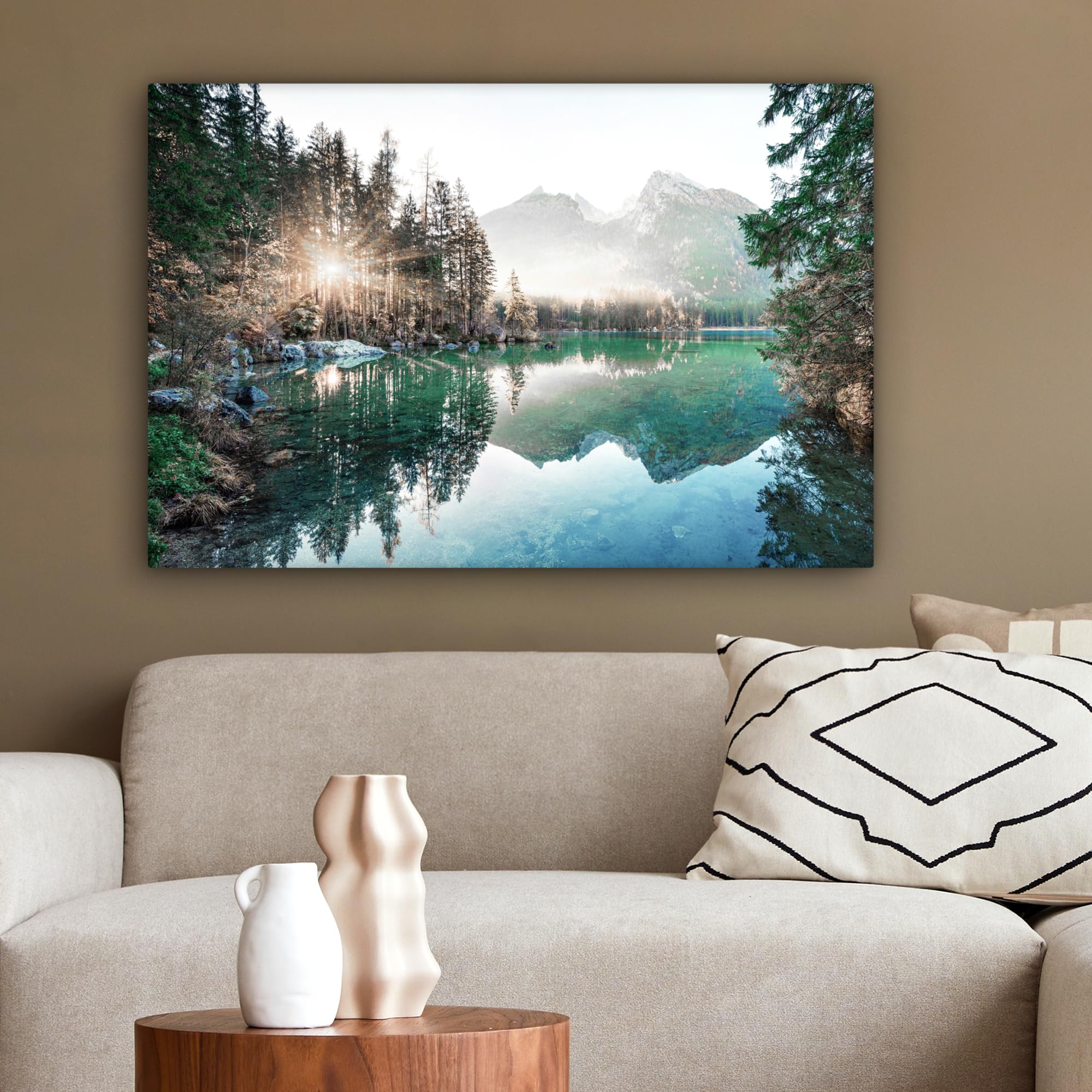 MuchoWow Bilder 90x60 cm Leinwand Kunstdruck Wandbild Natur Bäume Berge See Wohnzimmer Deko