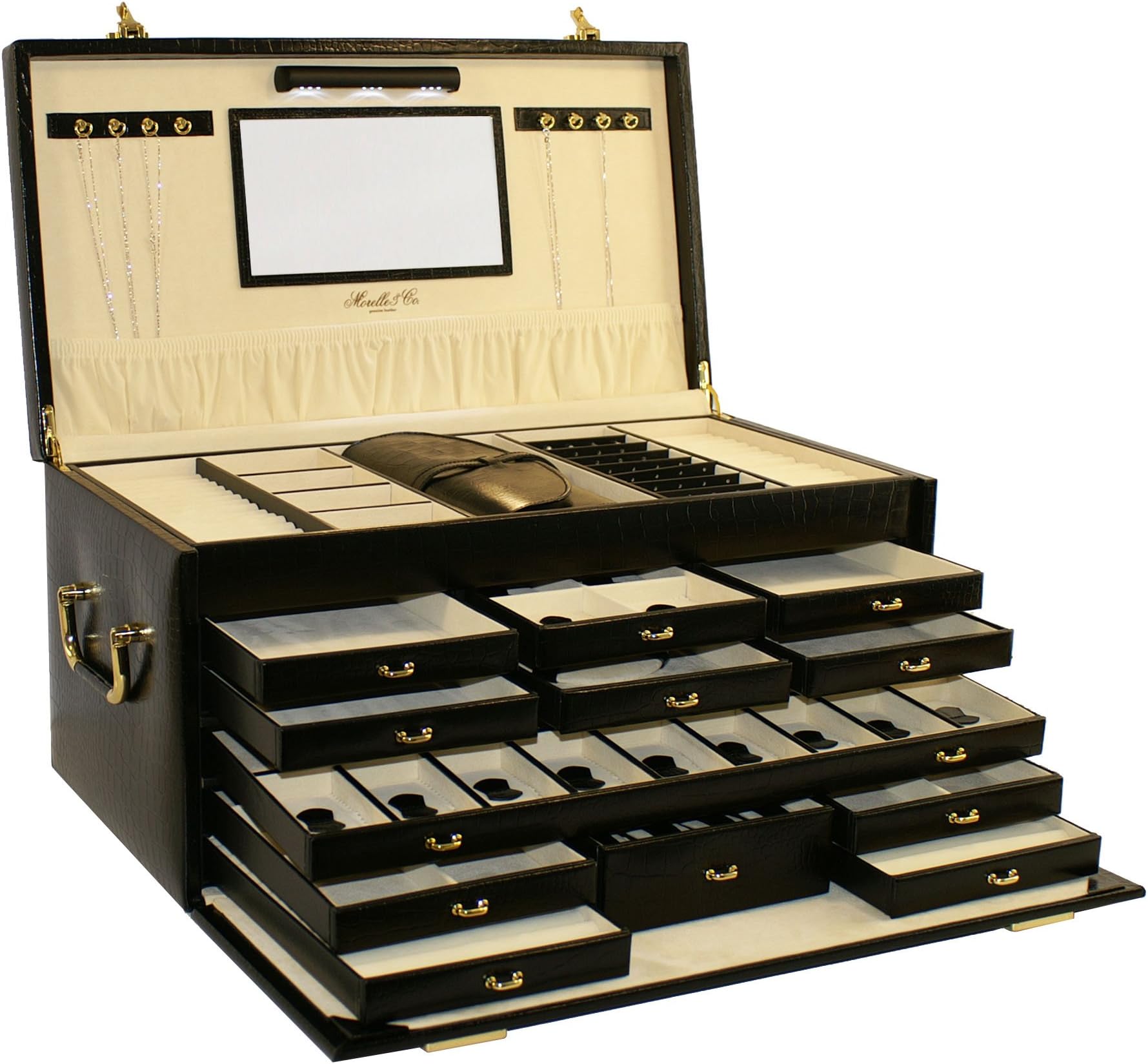 Morelle Largest Genuine Leather Jewelry Box with LED lights