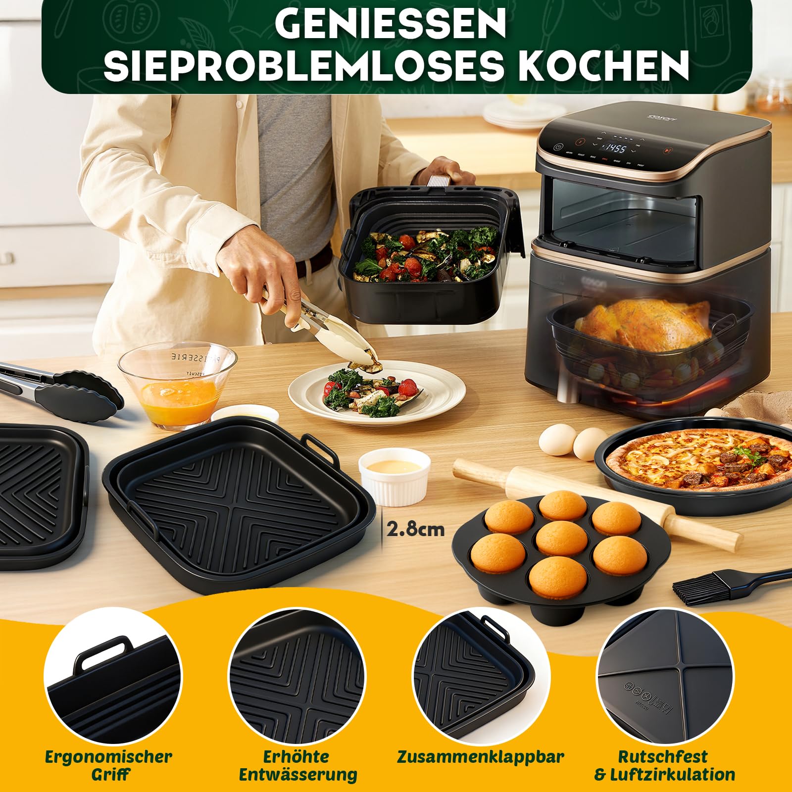 9 Teiliges Airfryer Zubehör für COSORI Turbo Tower Pro 10,8L(6,5L/4,3L) Double Stack Airfryer, COSORI Heißluftfritteuse Zubehör, BPA-frei Airfryer Silikonform Zubehör.