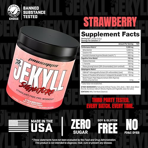 Vista 16 de PROSUPPS Dr. Jekyll Signature - Polvo de preentrenamiento con creatina, sin estimulaciones, apoya la concentración y la resistencia, suplementos