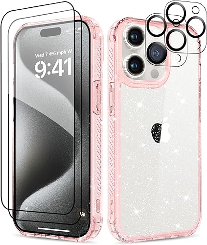 Miniatura 125 de MIODIK Funda compatible con iPhone 13 Pro, con protector de pantalla + protector de lente de cámara, funda protectora de purpurina transparente