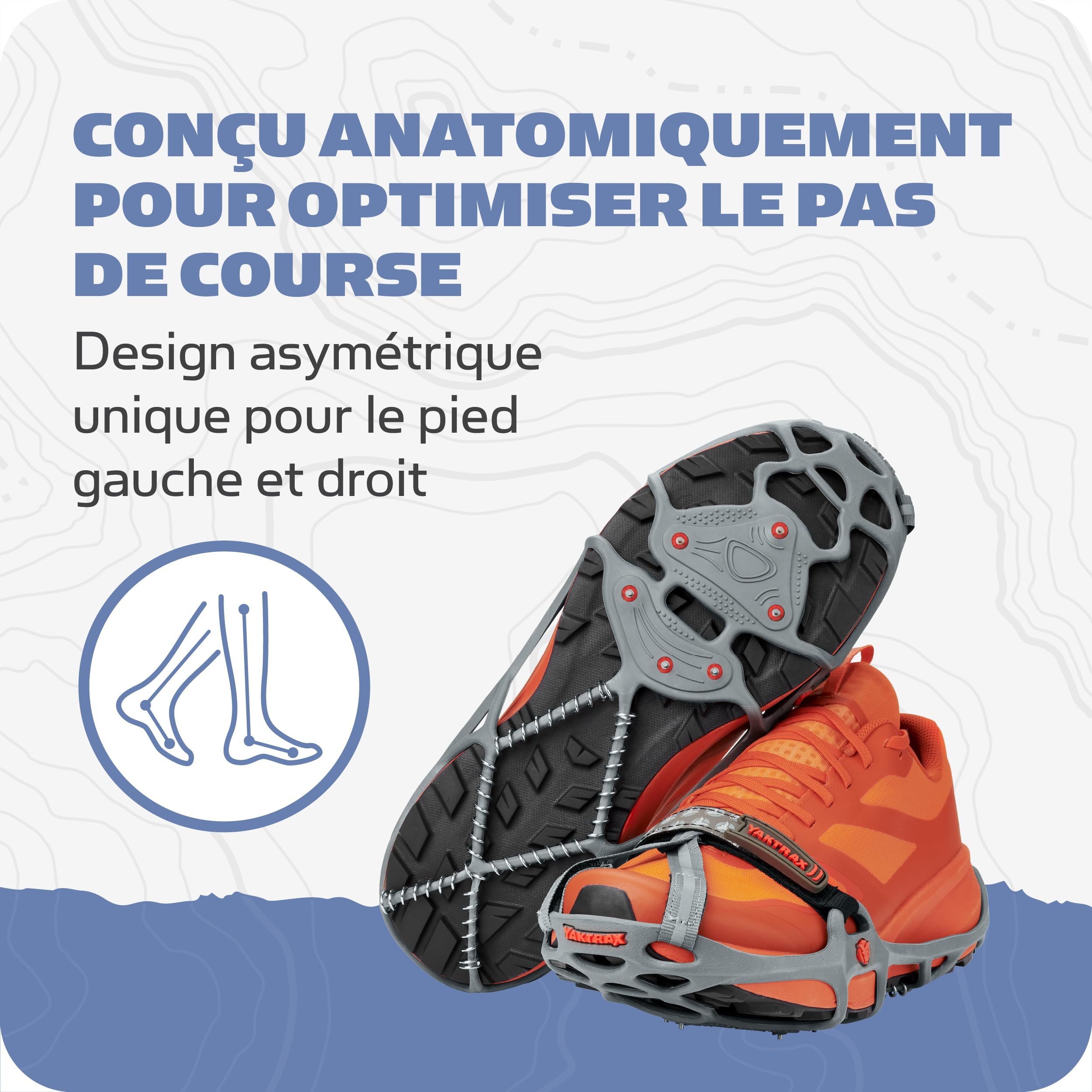YAKTRAX Run Crampons pour Chaussures de Course, Pointes en Acier au carbure de 3 mm et bobines en Acier Inoxydable de 1,4 mm, offrent Une Traction sur la Glace et la Neige, Gris