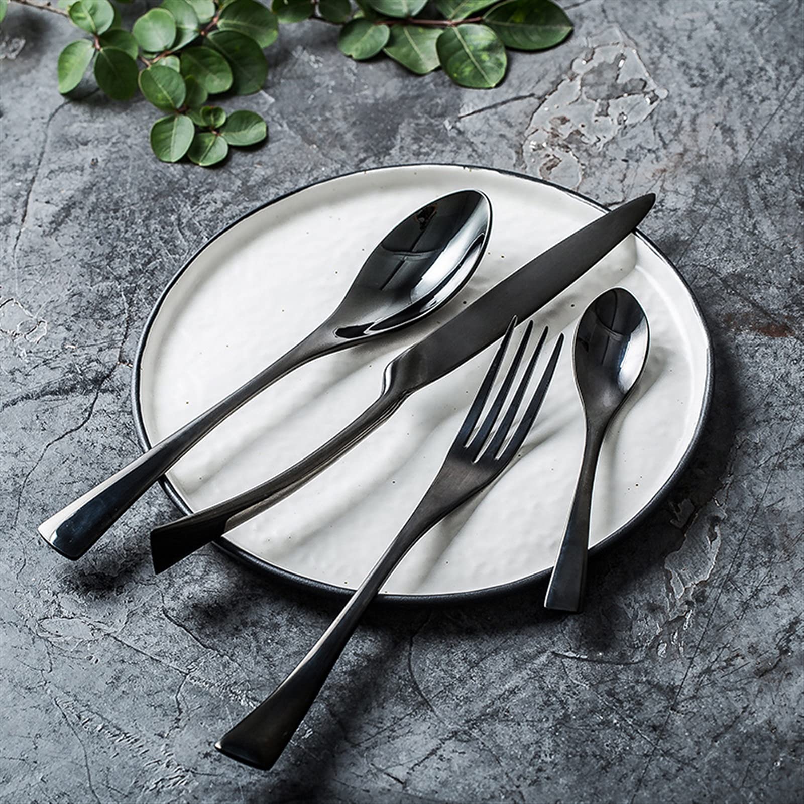 Schwarz Geschirr Besteck Set Edelstahl Abendessen Steak Messer Gabel Teelöffel (Color : 2Set-8Pcs)