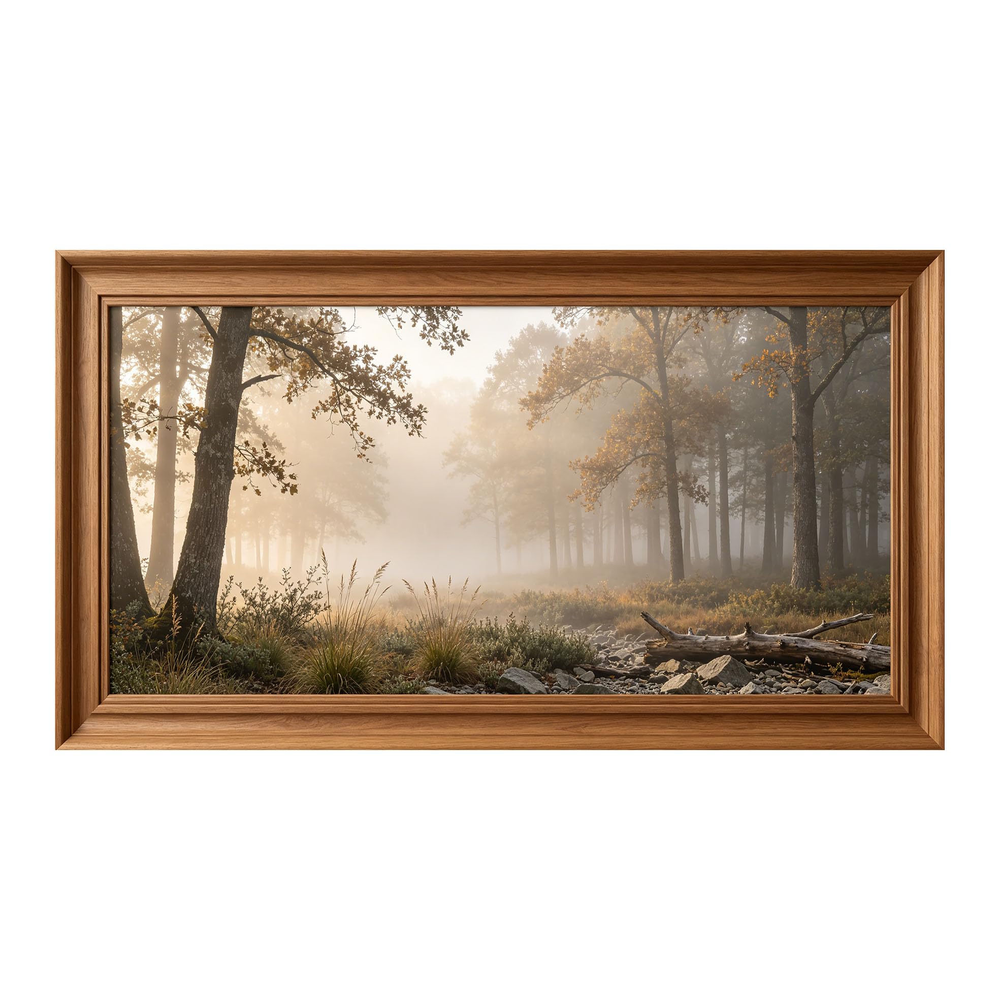 Yzpallescene 3D Framed Wall Art 50cm×100cm Misty Forest Landscape Morning Sunlight Large Size SelfAdhesive Removable Wall Decor Prints Artwork for Living Room Bedroom Office
