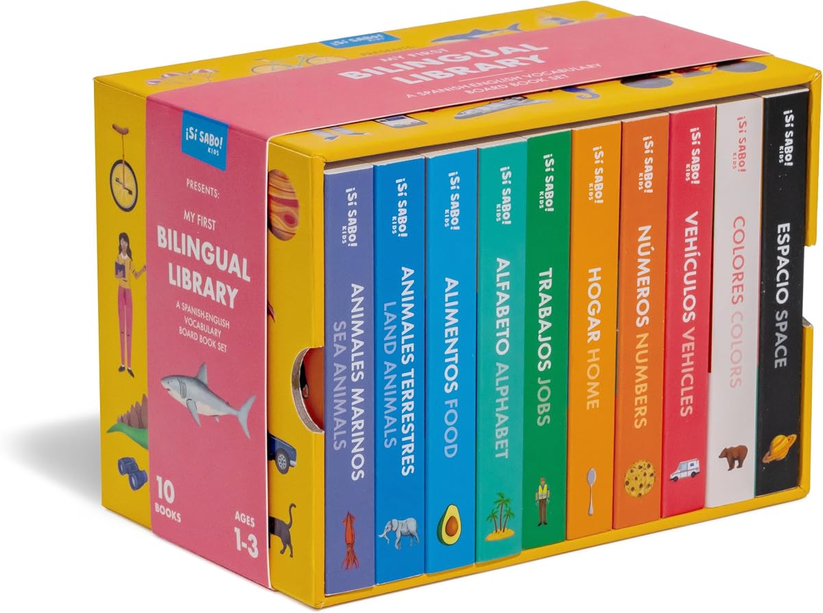 My First Bilingual Library: A Spanish-English Vocabulary Board Book Set of Colors, Numbers, Animals, ABCs, and More (Si Sabo Kids)