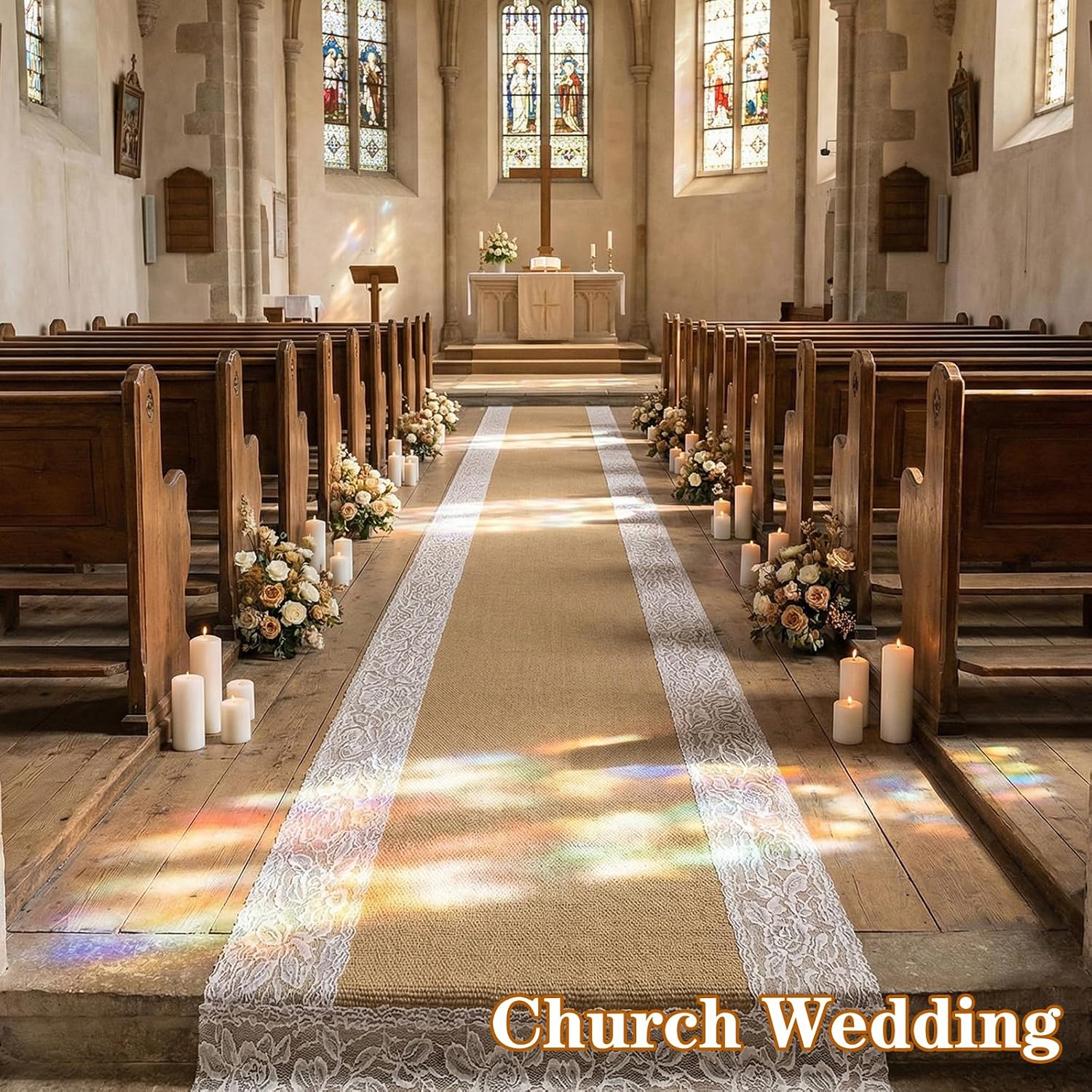Wedding Aisle Runner, 3ft x 20ft | Lace Jute, Rustic Natural Burlap, For Wedding Ceremony, Beach Garden Church Reception, Craft Decor