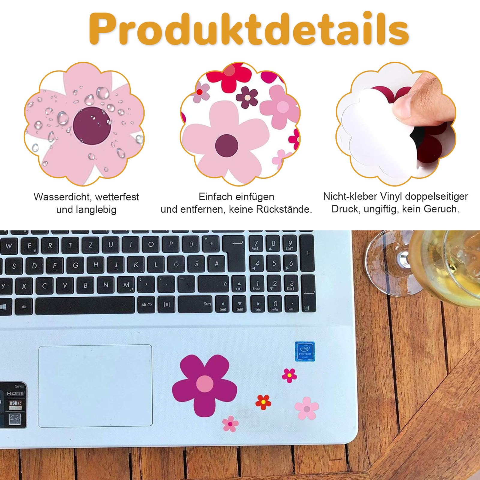 younikat Aufkleber-Set Blumen 35 Blümchen I mehrfarbig bunt I Flower-Power Sticker für Roller Fahrrad Notebook Laptop Handy Auto-Aufkleber I wetterfest I kfz156