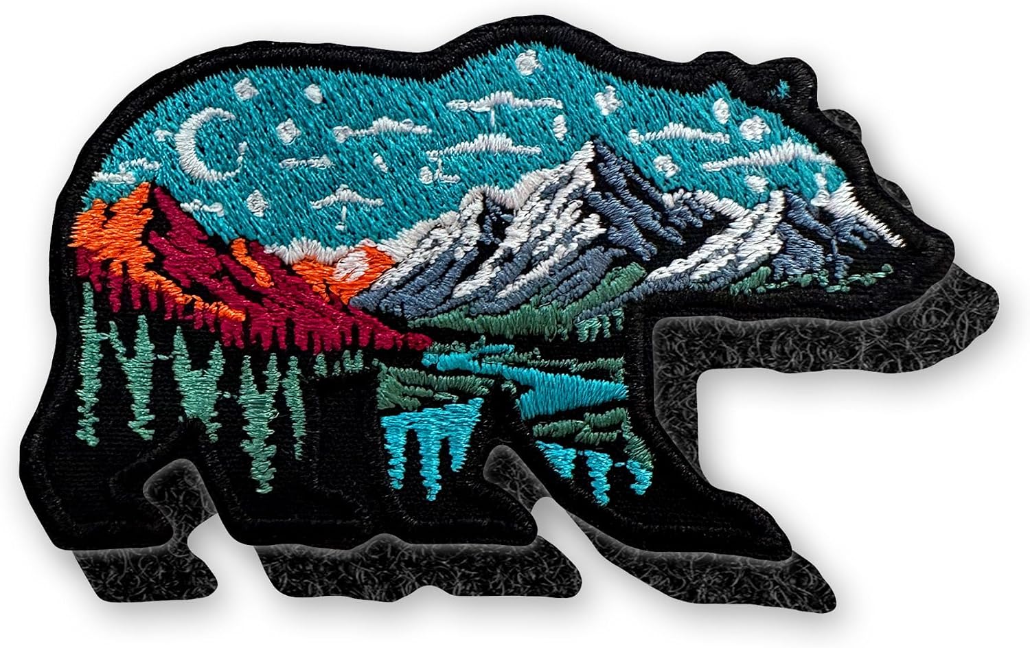 Bear Mountain Landscape Patch Nature Adventure Traveller Forest Wildlife Animal Sew On/Iron On Embroidery Patch for Jackets, Backpack, Hat, Uniform DIY Patches Gift for Kids Her Him 3 Inches