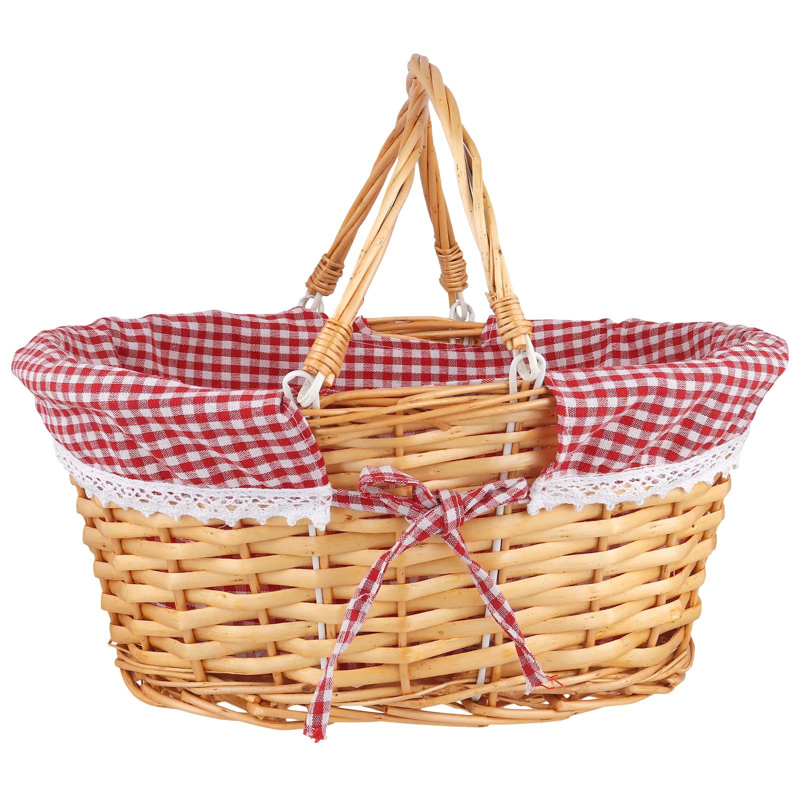 37 x 28 x 17 cm - Fabriqué à la main - En osier - Avec anse - Panier de pique-nique avec doublure - Pour pique-nique, camping