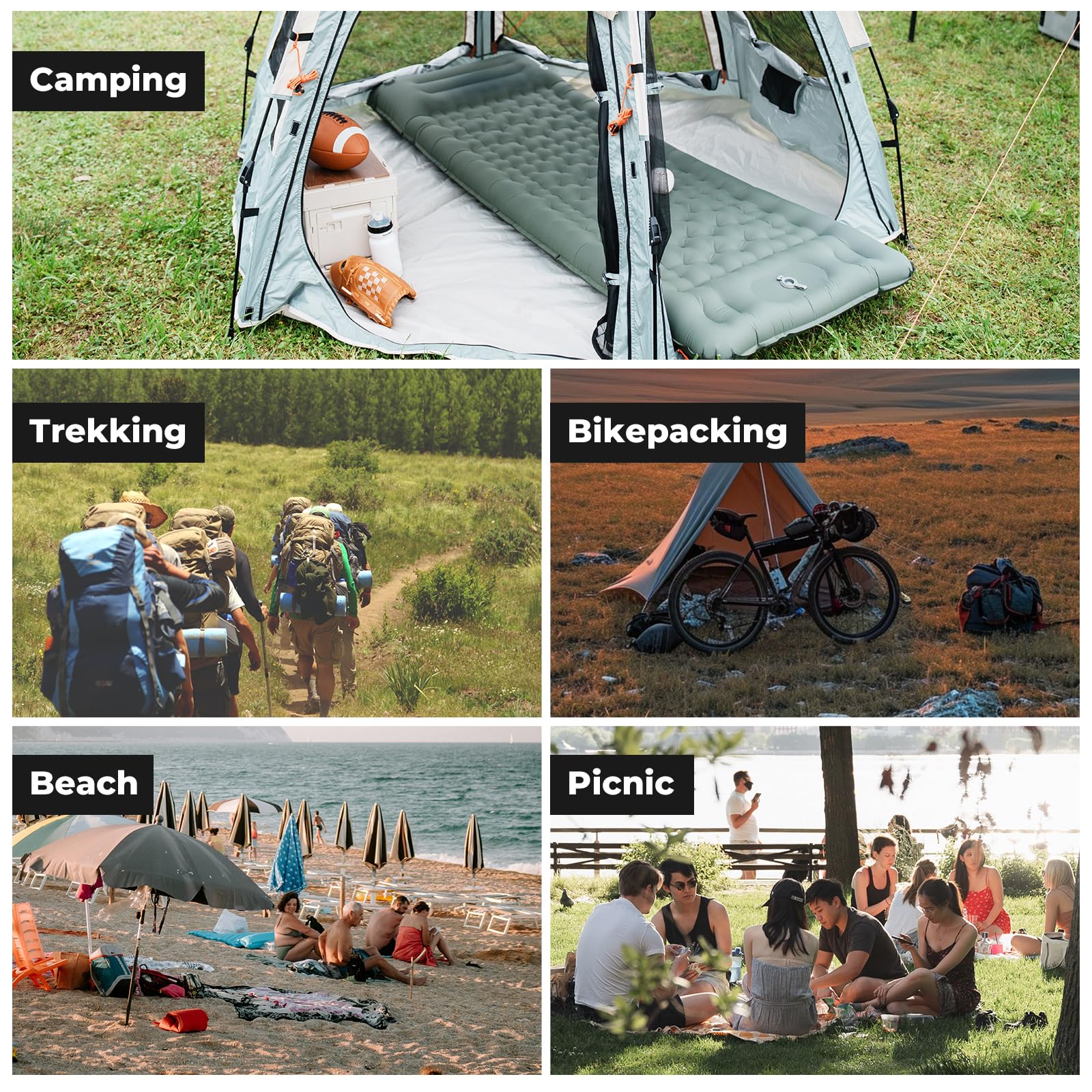 Colchoneta Ultraligera para Camping, Esterilla Hinchable Individual 12 cm con Almohada y Bomba de Pie, Colchón Inflable para Dormir en Viajes y Actividades al Aire Libre, Azul