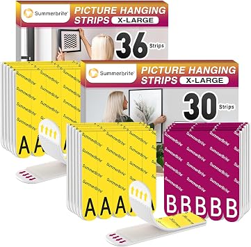 Picture Hanging Strips Heavy Duty XL, 18Pairs+15Pairs A+B Hook and Loop Picture Hangers,Removable Damage Free Hanging Poster Hangers,Adhesive Tape Wall Strips, X-Large Poster Hanger Hanging Strips