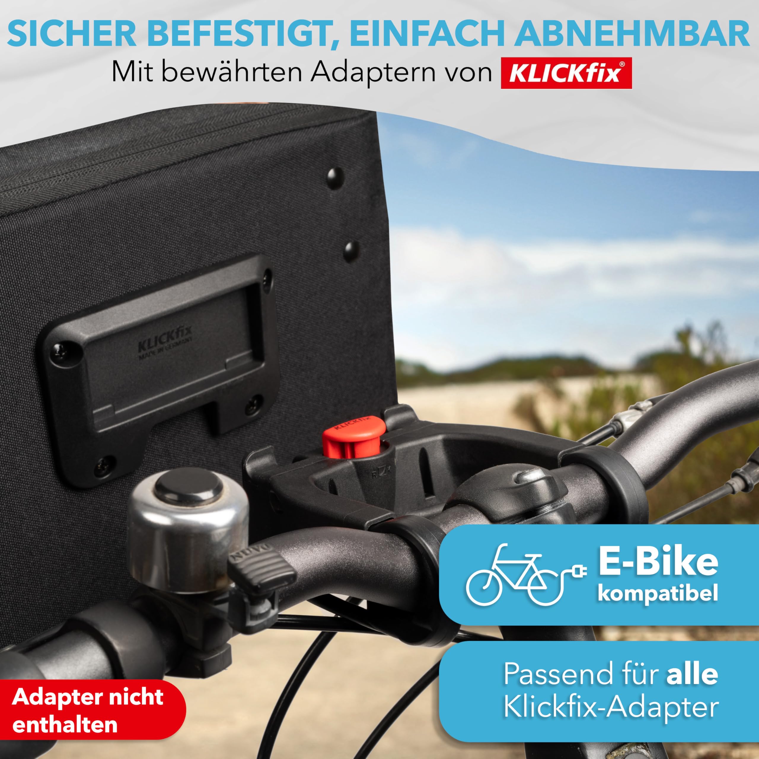 YBAG - Sacoche de guidon de vélo durable compatible avec KLICKfix (convient pour vélo électrique) - Grand volume et de nombreux compartiments - Imperméable avec housse de pluie