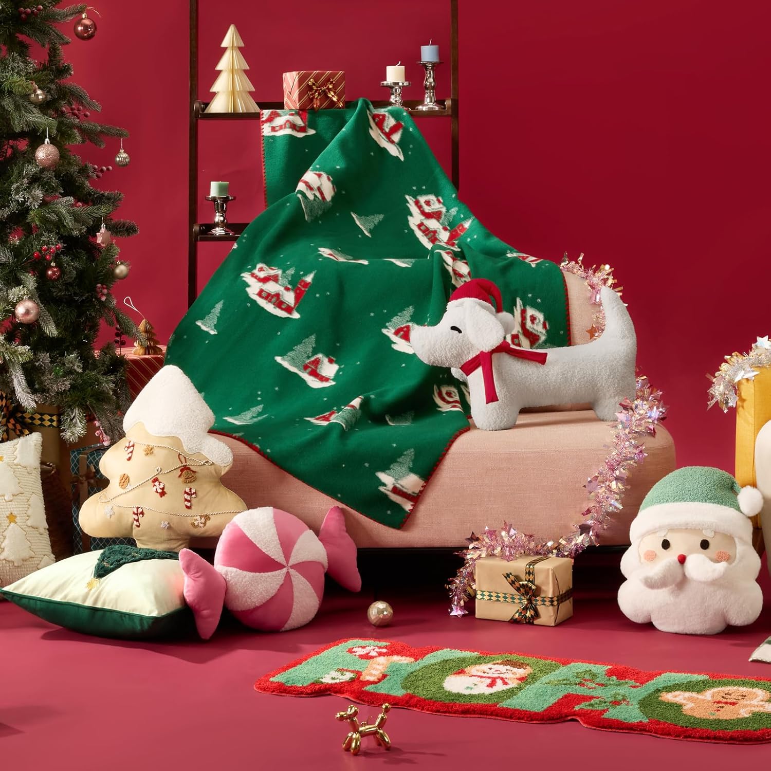 Ashler Merry Christmas Blanket, Soft Jacquard Knitted Throw Blanket with Locking Edge, Warm Cozy Blanket with Christmas Atmosphere Pattern for Couch Living Room Bedroom, Green, 50 x 60 Inches