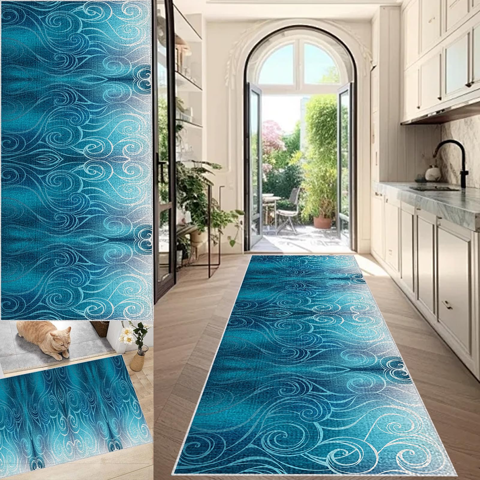Alfombra lavable que evita resbalones en la entrada y el baño, formato largo de 80 x 240 cm