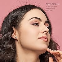 Vista 2 de Sterling Silver Radiant Princess Square Cut Black CZ Unisex Stud Earrings