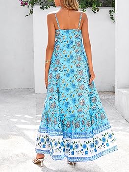 BTFBM Casual Women Summer Maxi Dresses 2026 Loose Sleeveless Sundress  Spaghetti Strap Boho Long Dress Vacation(Light Blue,Small) at Amazon  Women's Clothing store