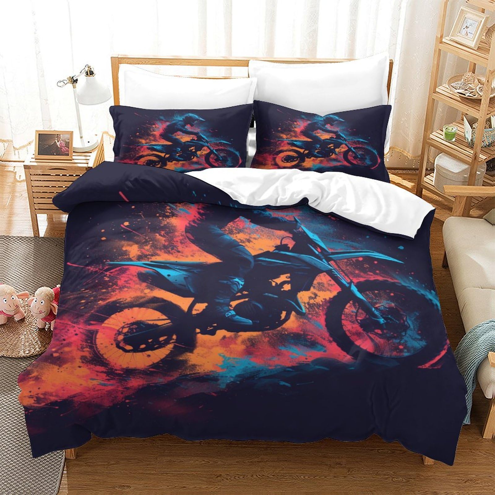 Set housse de couette moto 3D super king pour sublimer une chambre d'ado ou de motard