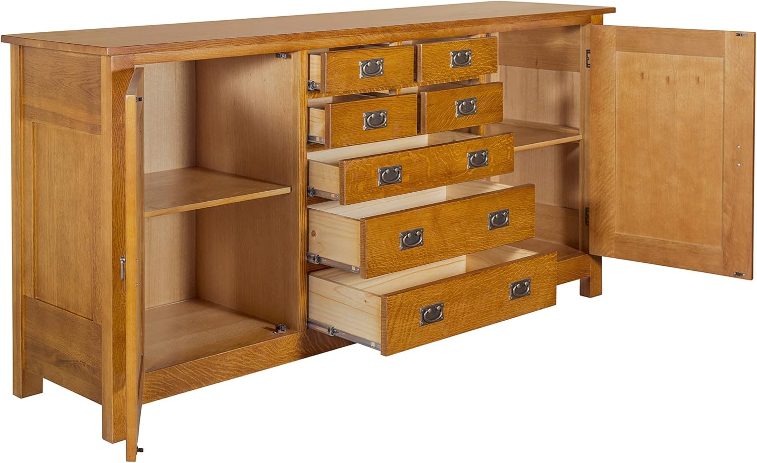 Crafters and Weavers Mission Quarter Sawn Oak 7 Drawer Sideboard with 2 Doors