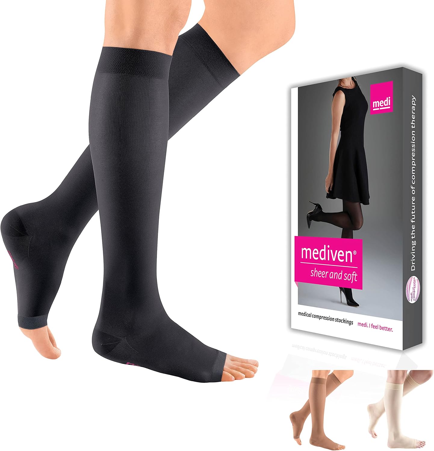 mediven Sheer & Soft for Women, 15-20 mmHg - Open Toe, Knee High Compression Stockings, Socks