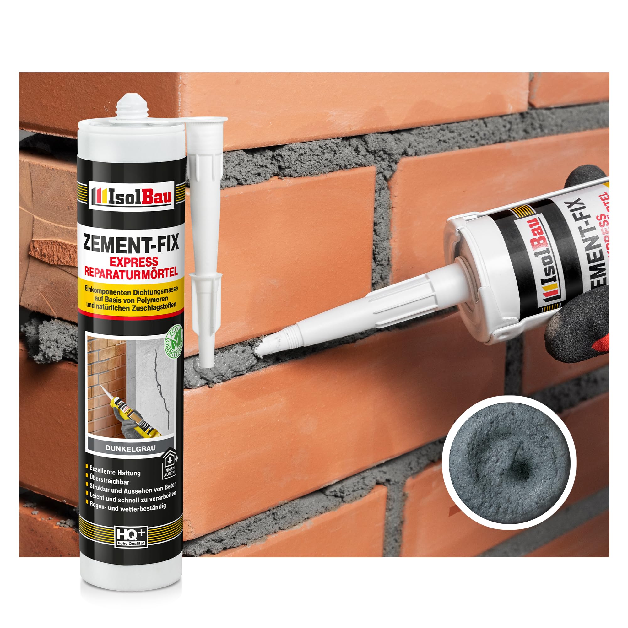 Isolbau Zement-Fix 1 x 300 ml Dunkelgrau Express Reperaturmörtel - Dichtungsmasse für Fugen & Risse im Innen- & Außenbereich, Kartusche
